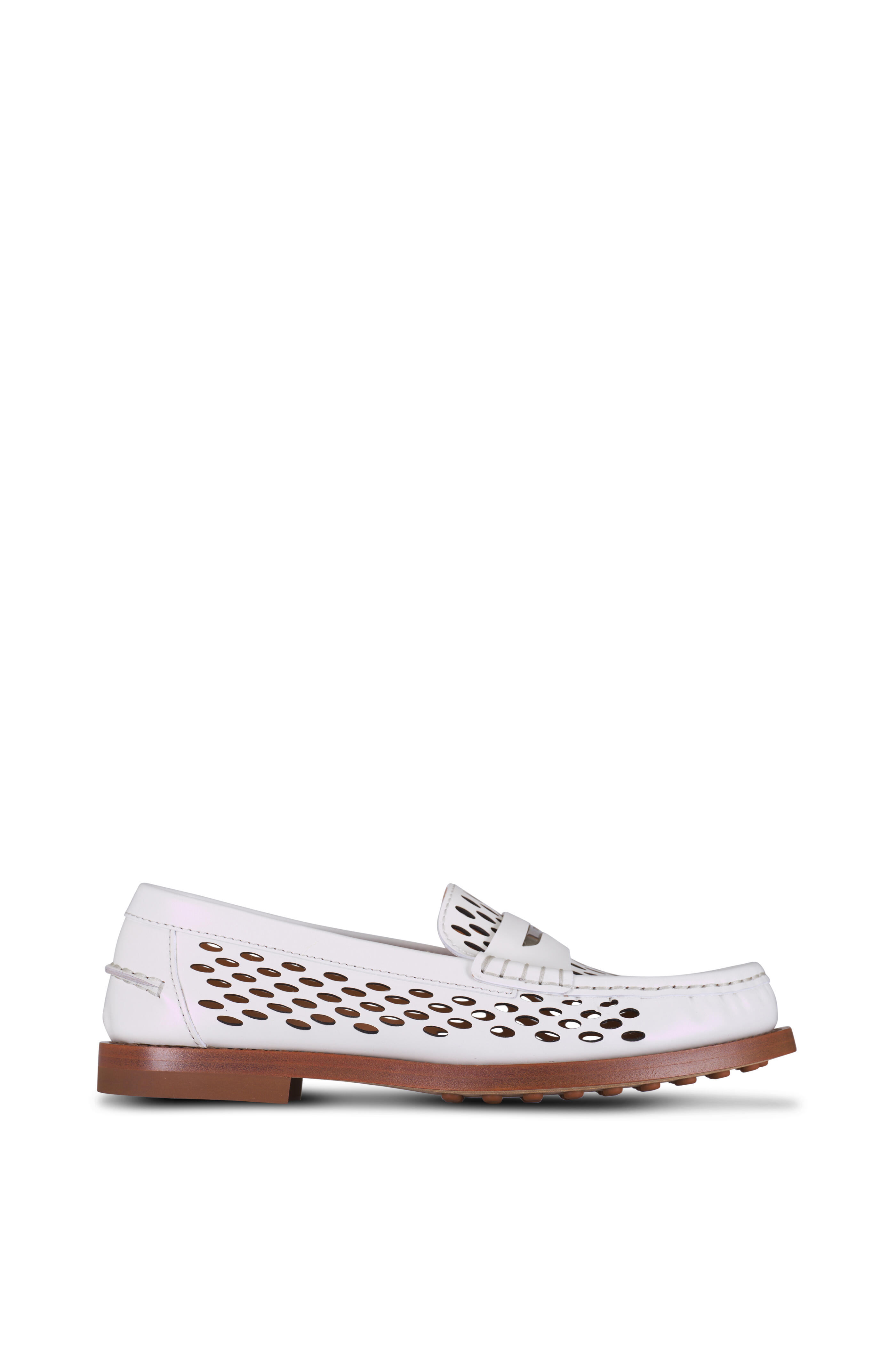 Tod's - White Laser-Cut Leather Penny Loafer