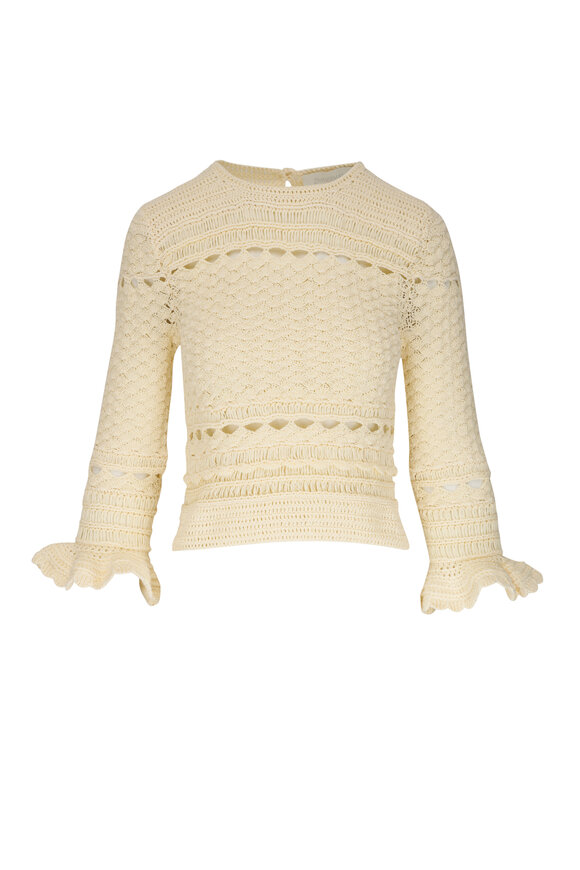 Zimmermann Waverly Cream Crochet Crewneck Top 