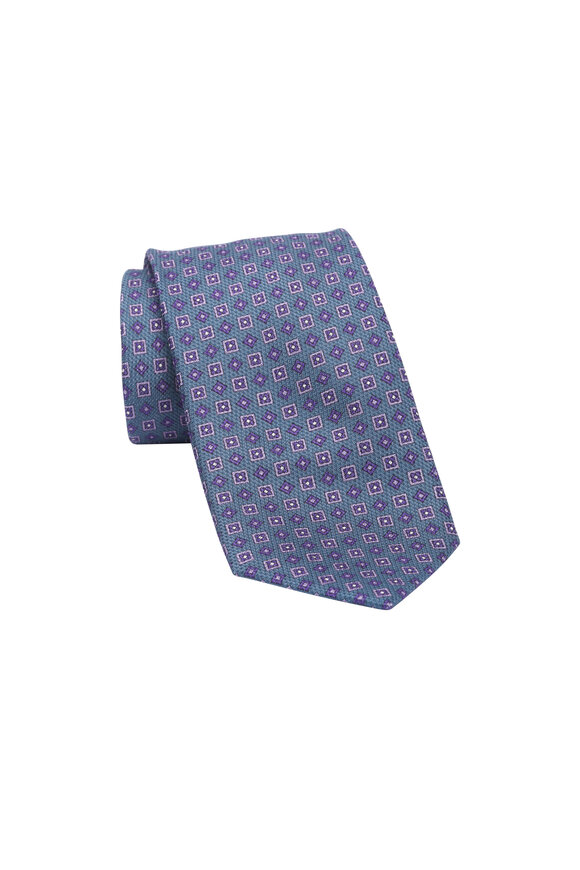 Brioni - Gray & Purple Geometric Silk Necktie 