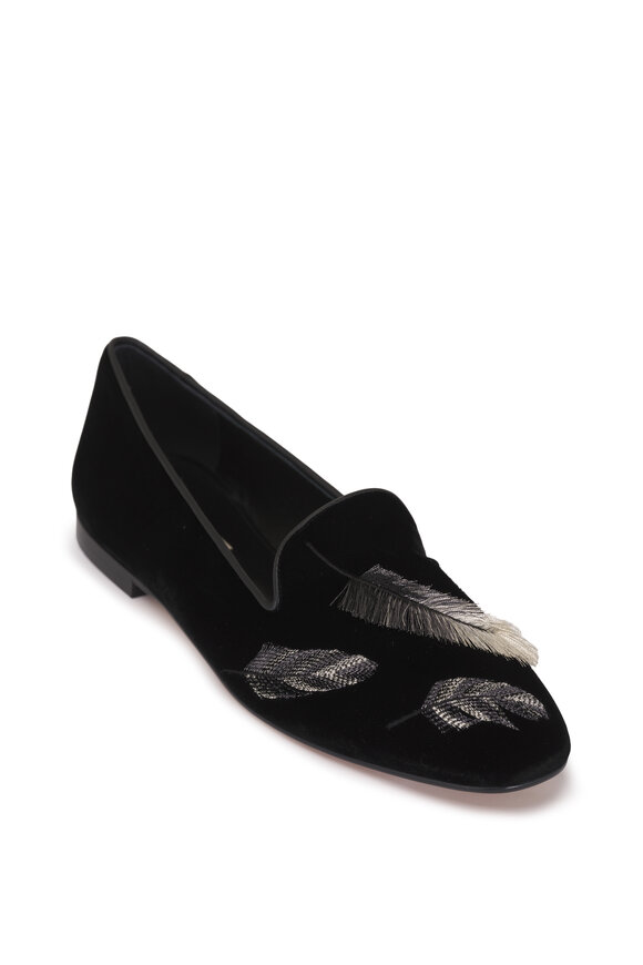 Arteana Gigi Black Velvet Embellished Feather Slipper