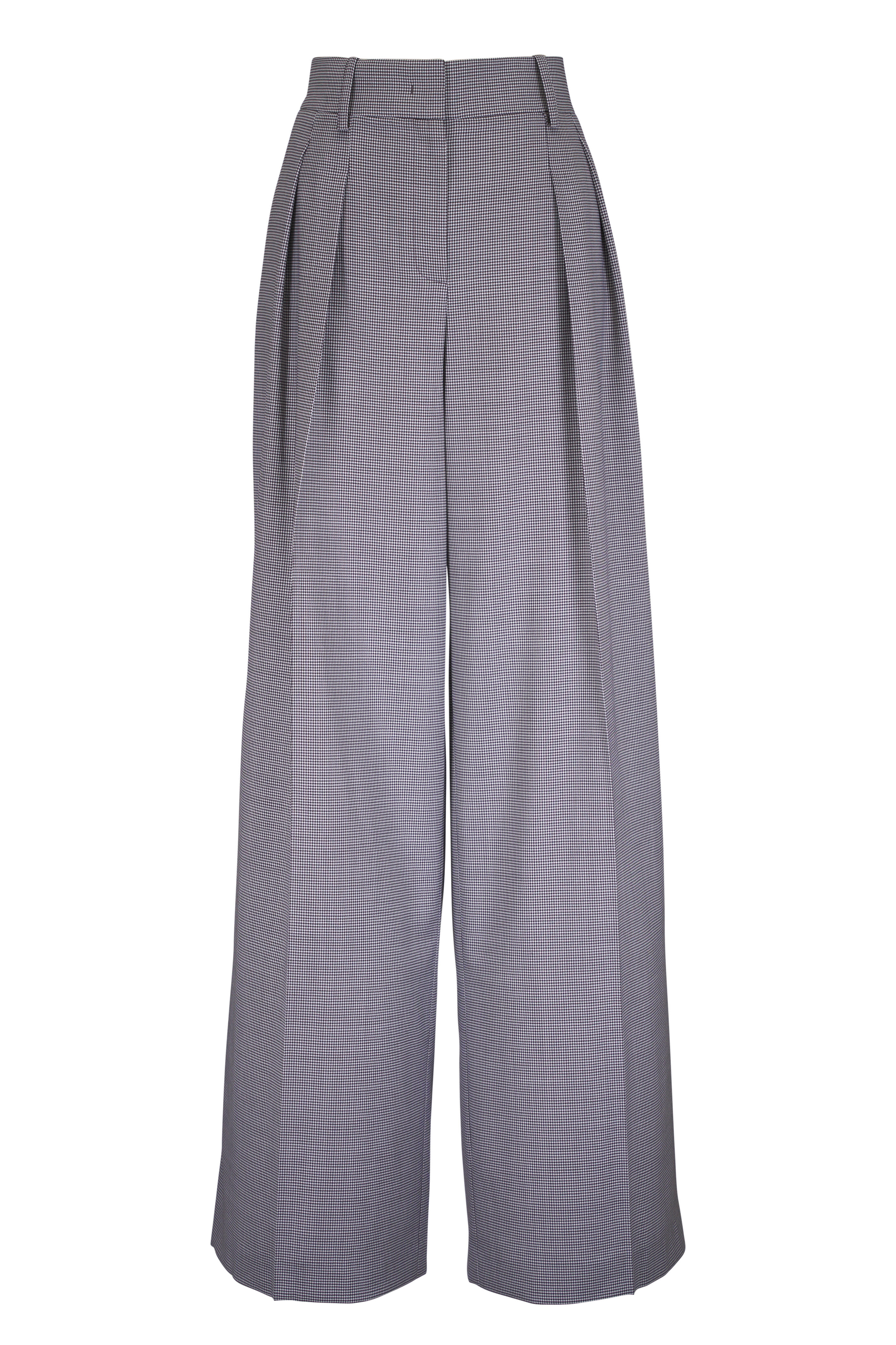 Michael Kors Collection - Pleated Brown & White Slouch Virgin Wool Pant