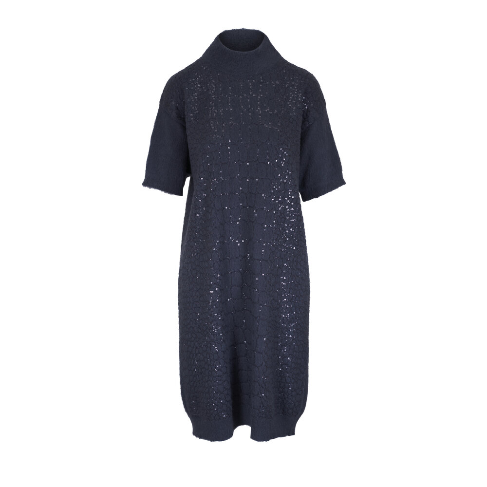 Brunello Cucinelli - Midnight Croc Motif Paillette Embroidered Dress