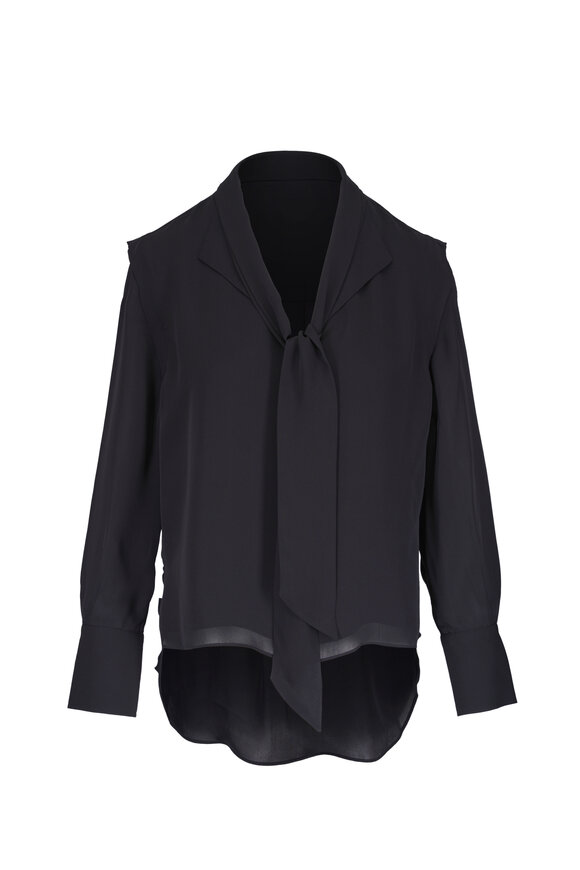 Simkhai Lillian Black Silk Tie Neck Blouse - view 1