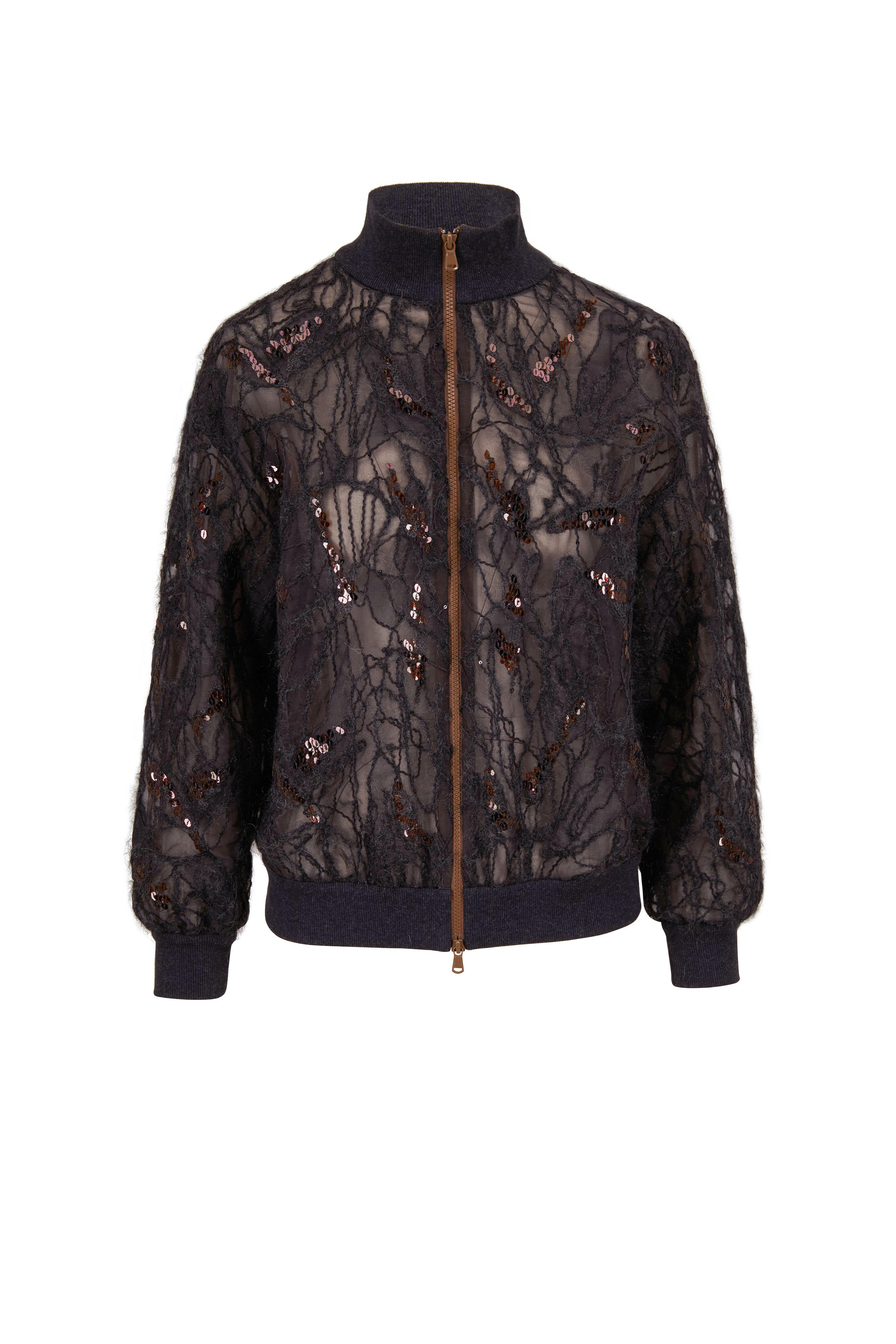 Brunello Cucinelli - Volcano Silk Tulle Zip Bomber Jacket