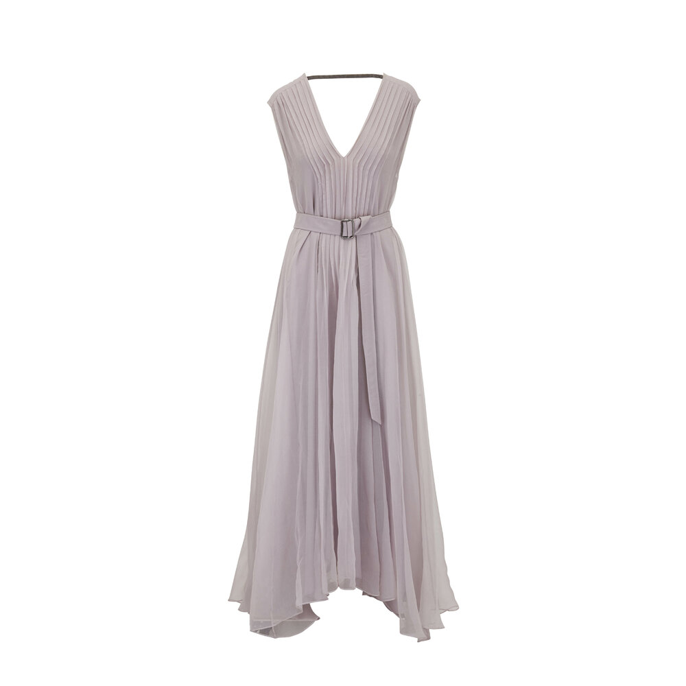 Brunello Cucinelli - Lavender Sleeveless Pleated Silk Dress