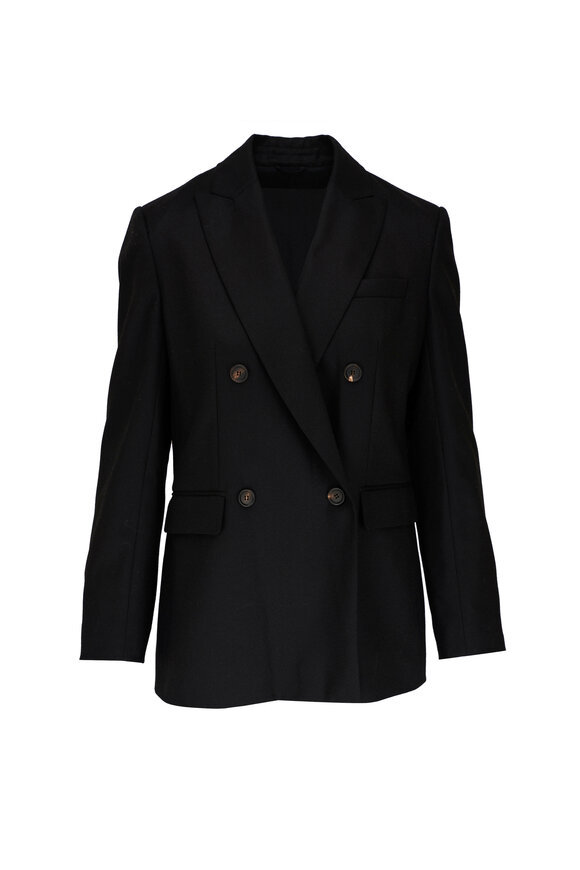 Brunello Cucinelli Black Cashmere Flannel Double Breasted Jacket 
