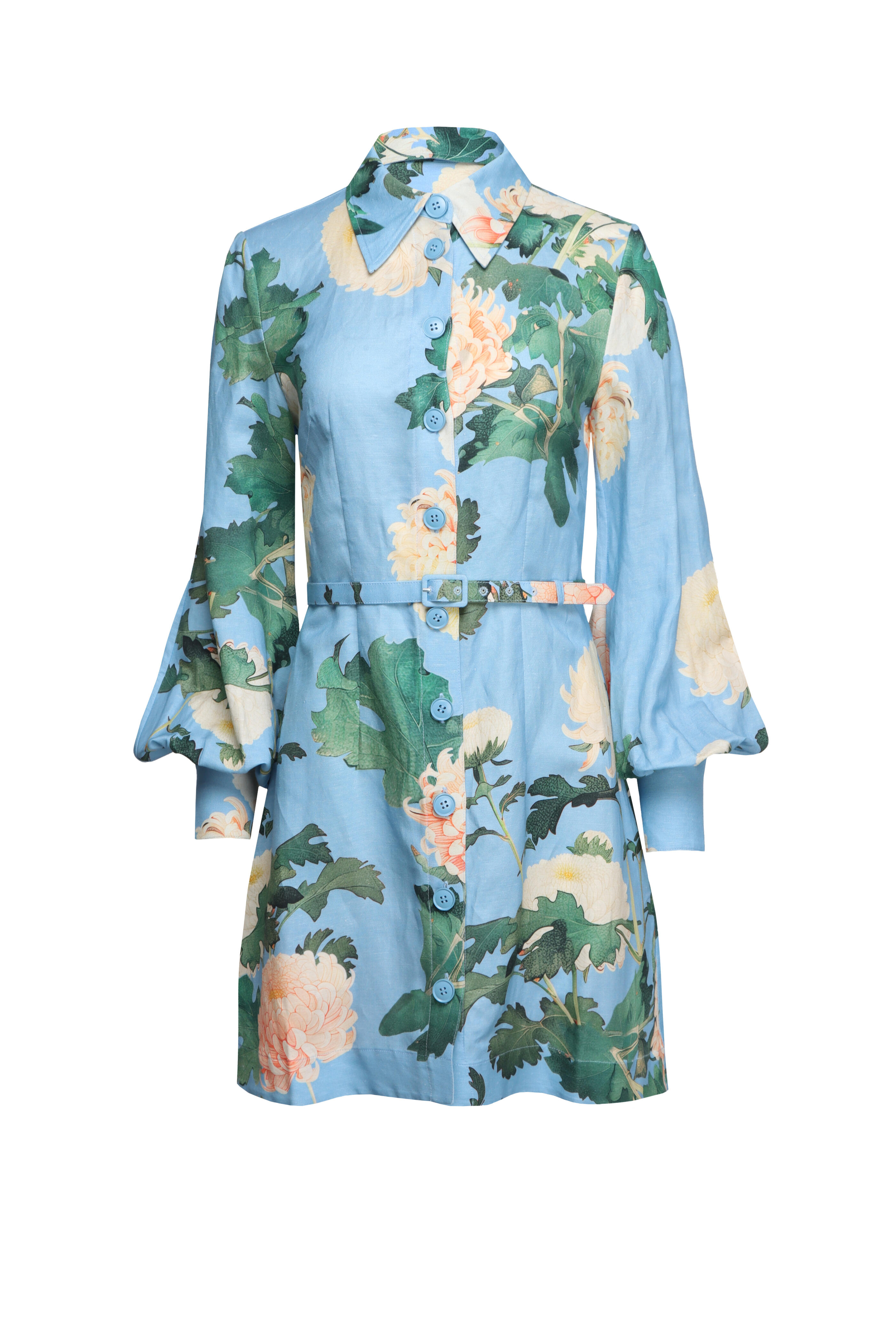 Leo Lin - Luminous Cornflower Blue Floral Mini Dress