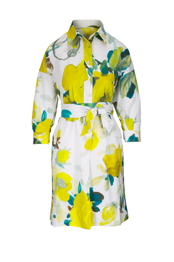 Sara Roka Ekatery Lime Roses Belted Shirtdress