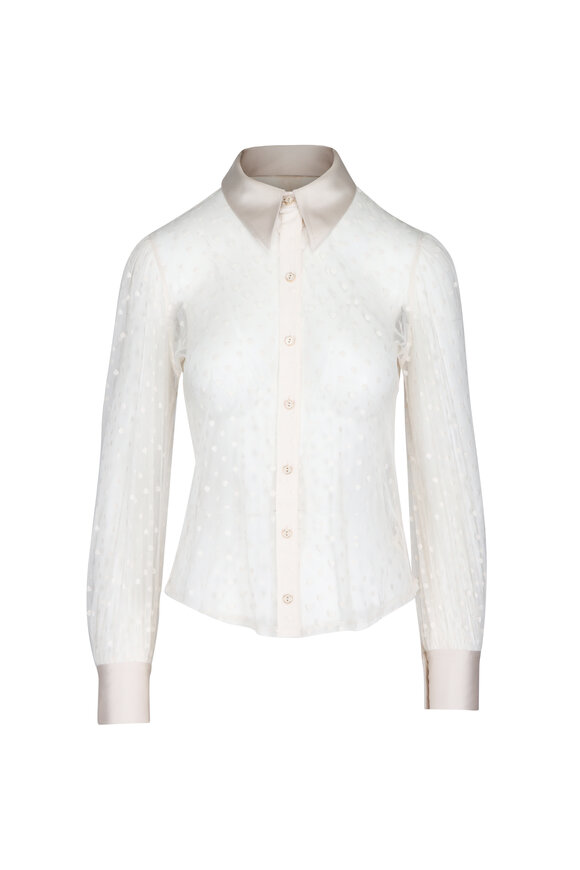 L'Agence Sophie Ecru Swiss Dot Print Sheer Blouse