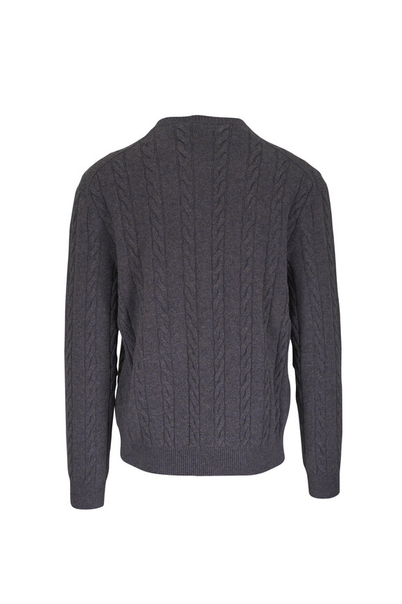 Loro Piana Cedar Asphalt Cashmere Crewneck Cable Knit Sweater - view 2
