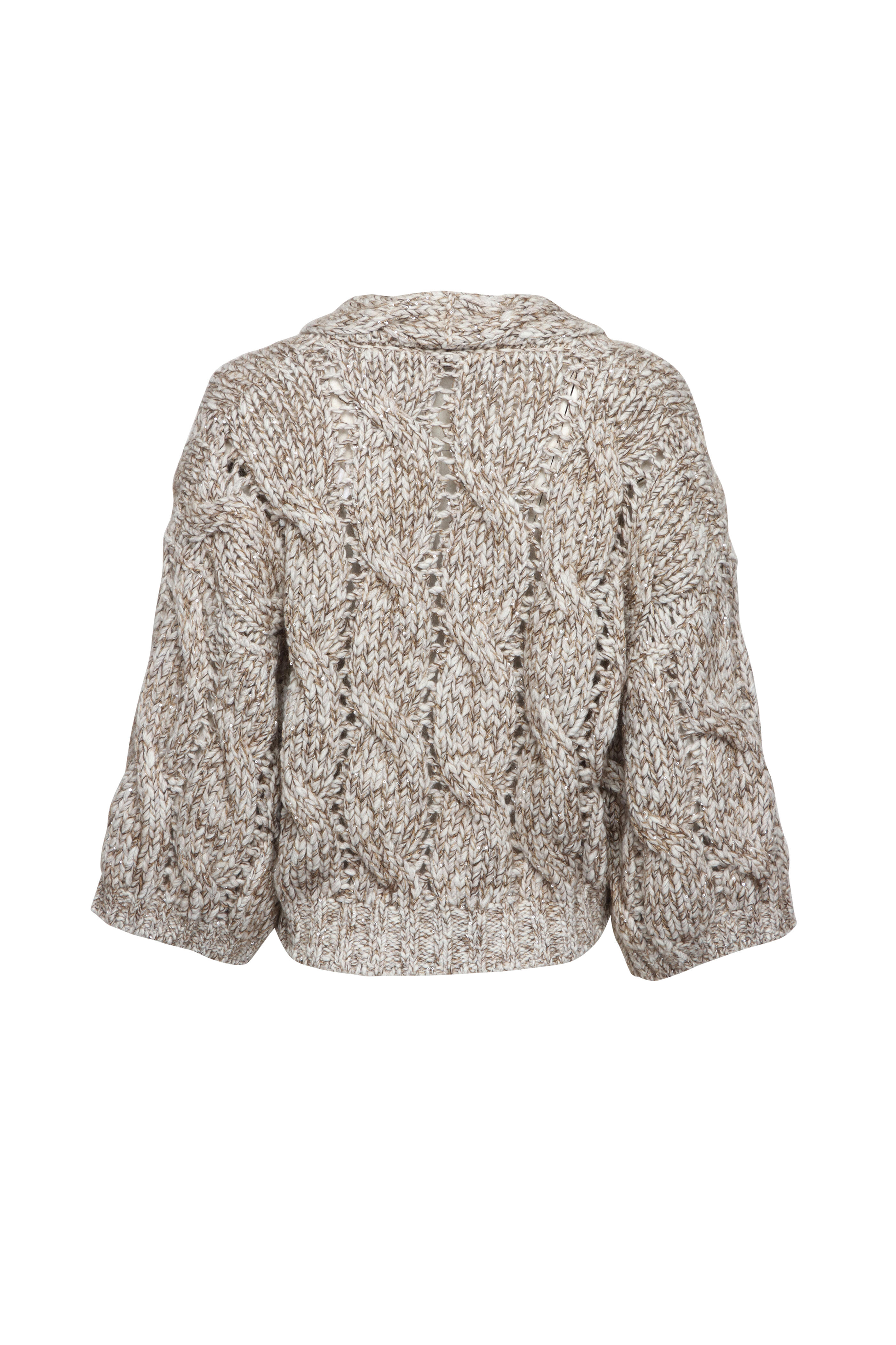 Brunello Cucinelli - Beige Mohair Cableknit Crop Cardigan