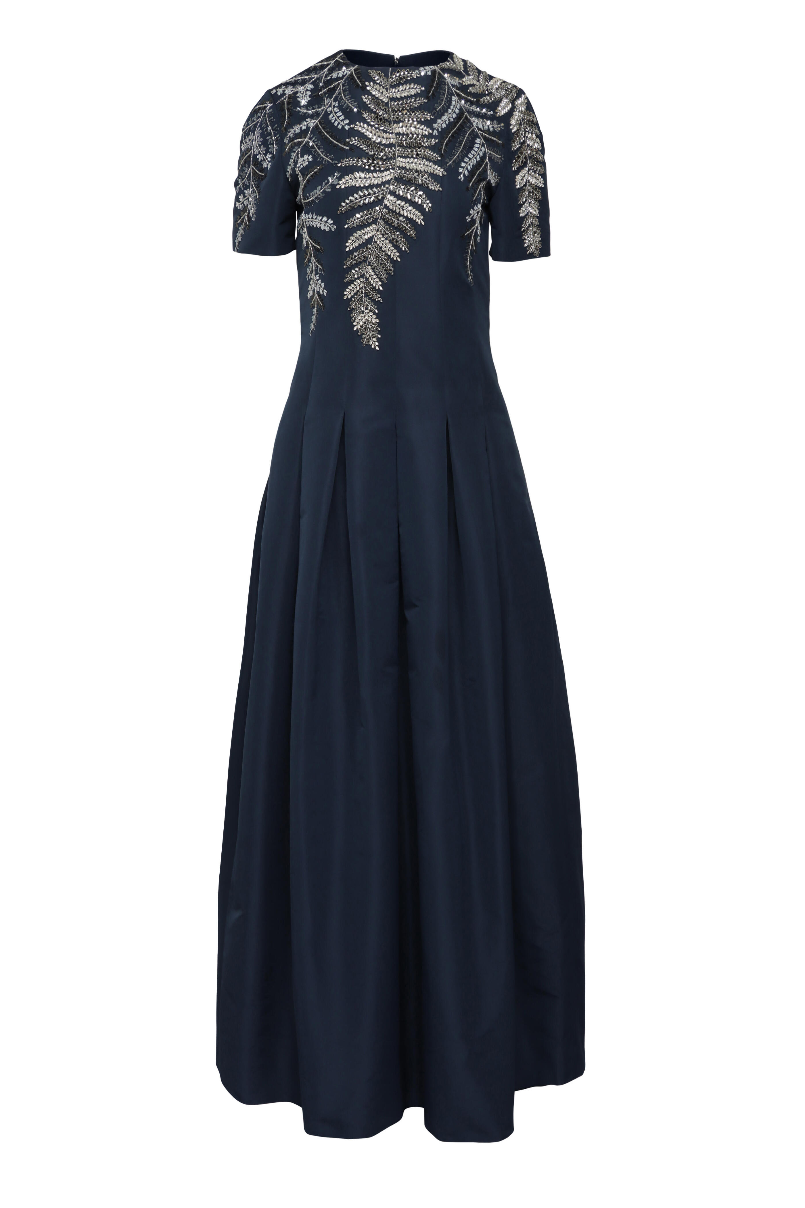 Oscar de la Renta - Navy Fern Sequin Embroidered Faille Gown