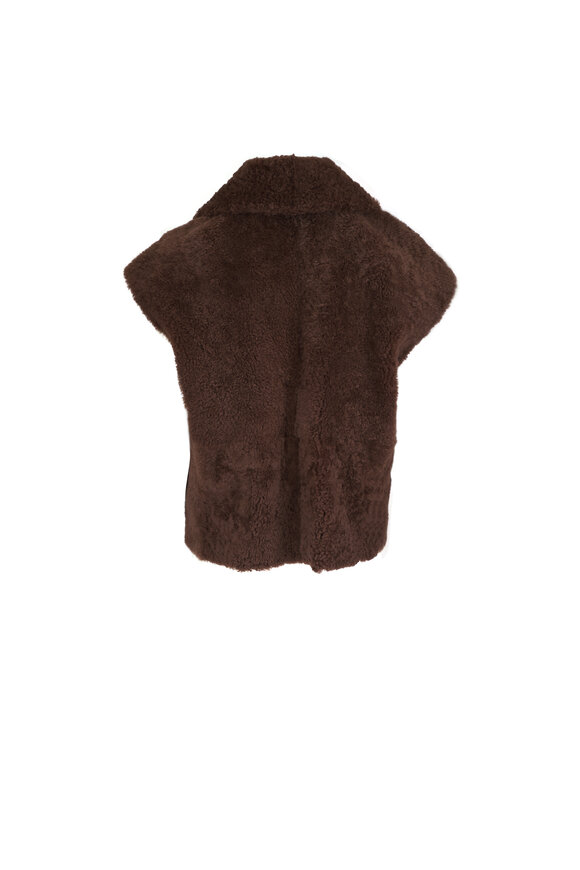 Brunello Cucinelli Chocolate Fuzzy Shearling Reversible Vest - view 3