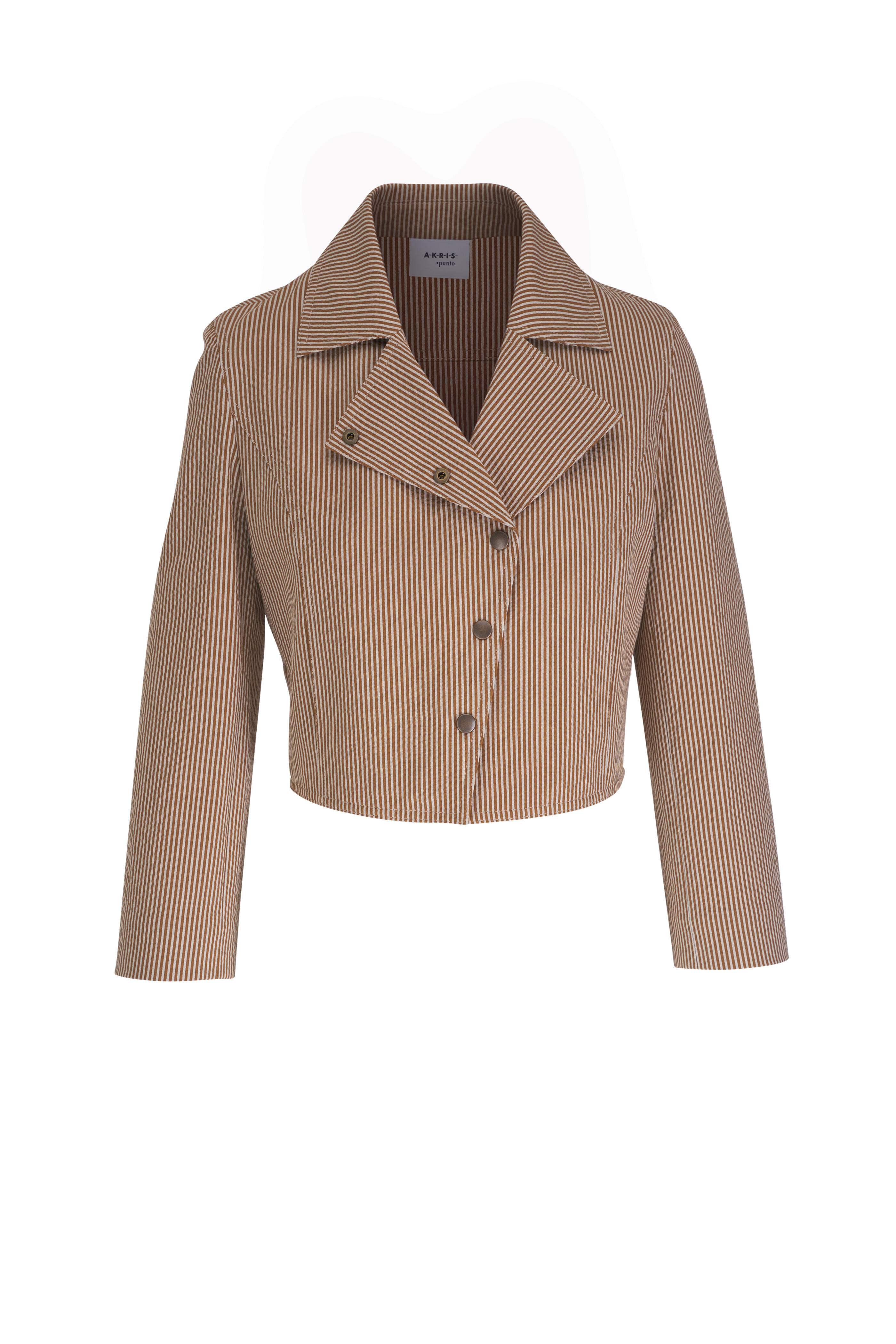 Akris Punto - Toffee Seersucker Stripe Cropped Moto Jacket