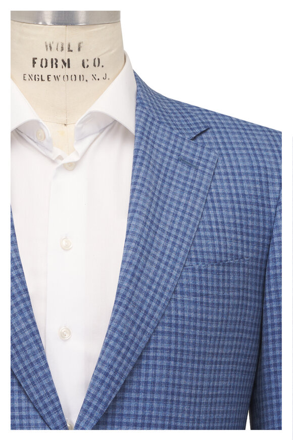 Canali Light Blue Check Wool Jacket