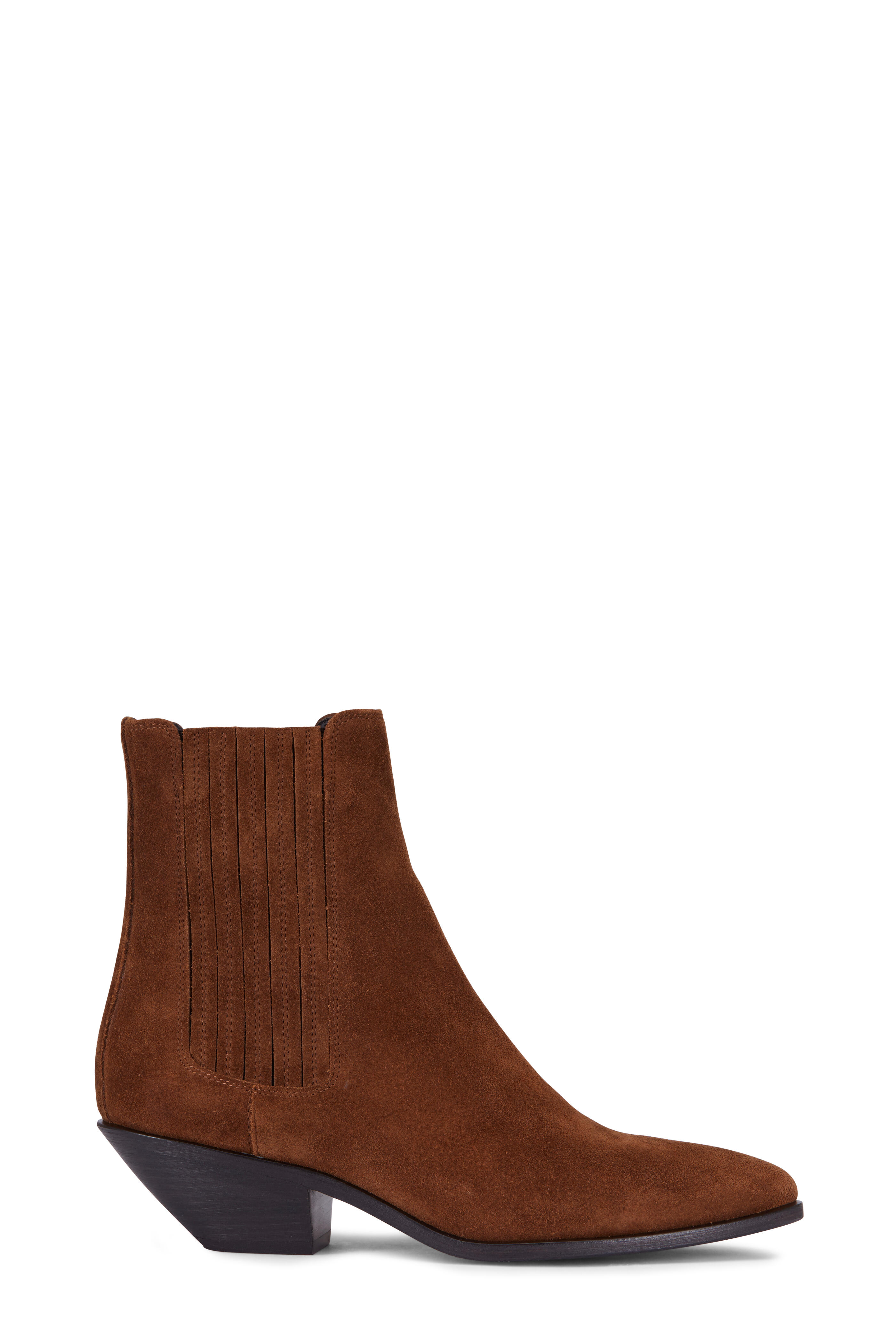 Saint Laurent - West Tan Suede Ankle Boot, 45MM | Mitchell Stores