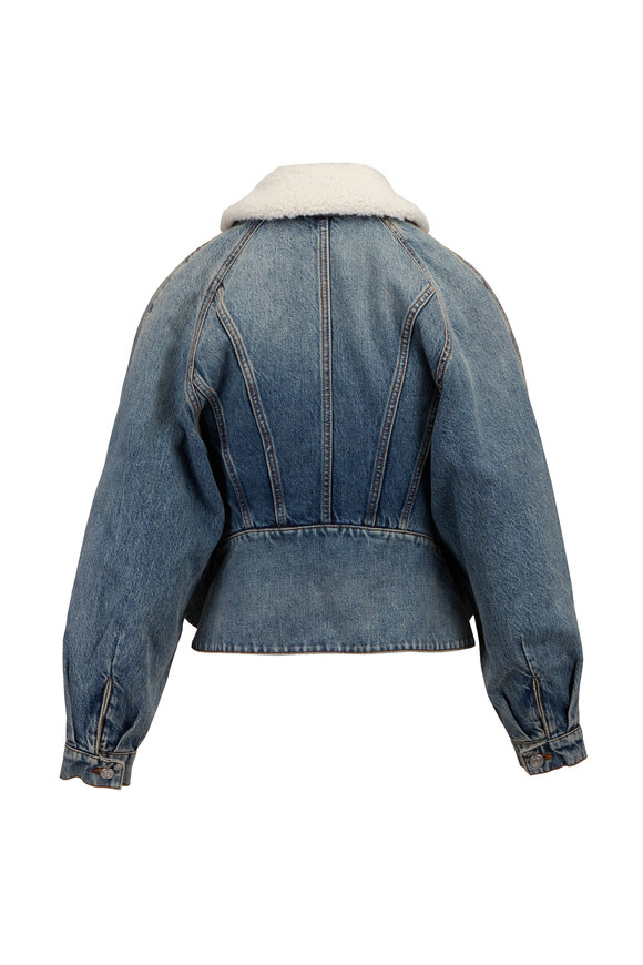 Balmain Shearling Collar Fitted Denim Jacket - view 2