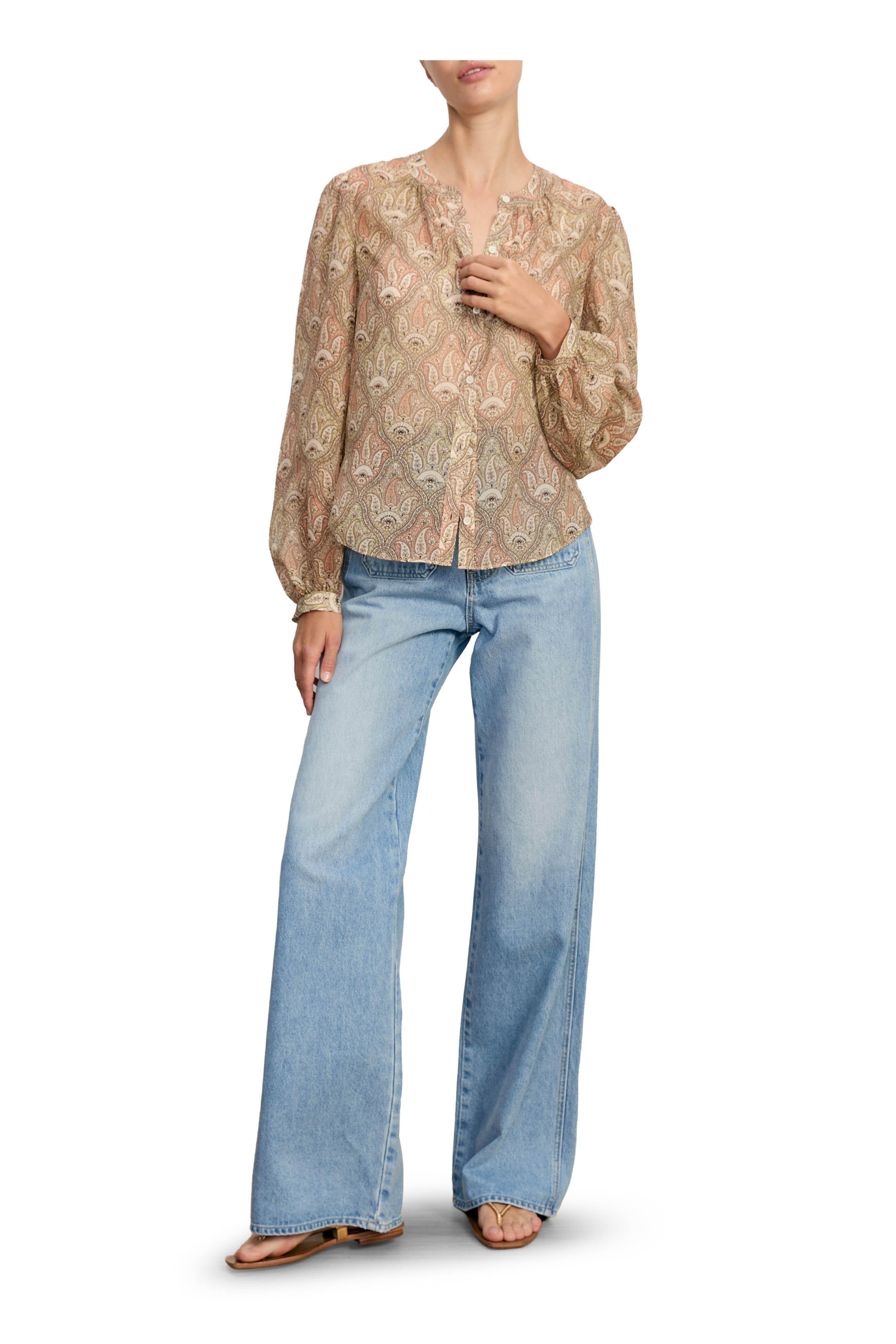 Veronica Beard - Ashlynn Stone Khaki Multi Paisley Silk Blouse - view 2