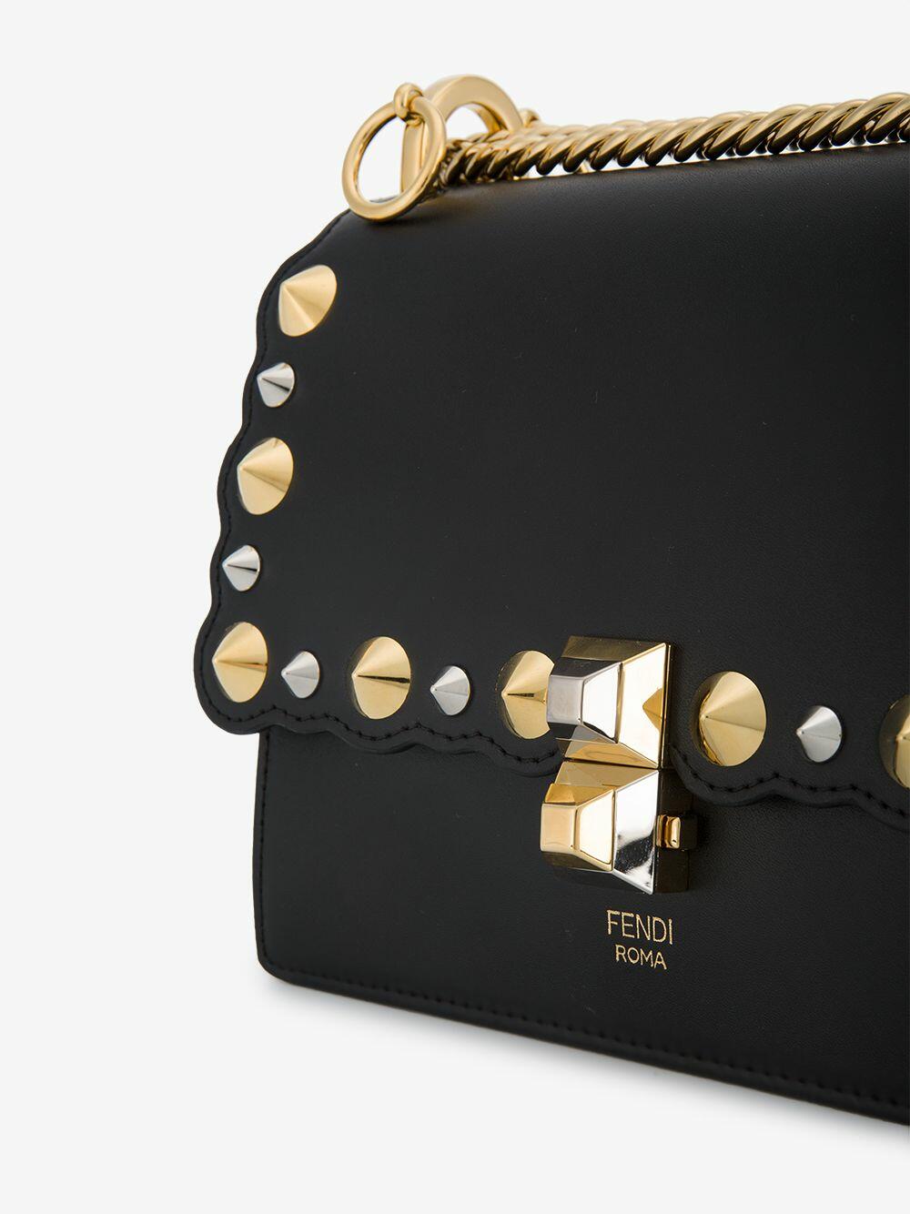 Fendi Black Leather Studded Wallet On Chain Fendi