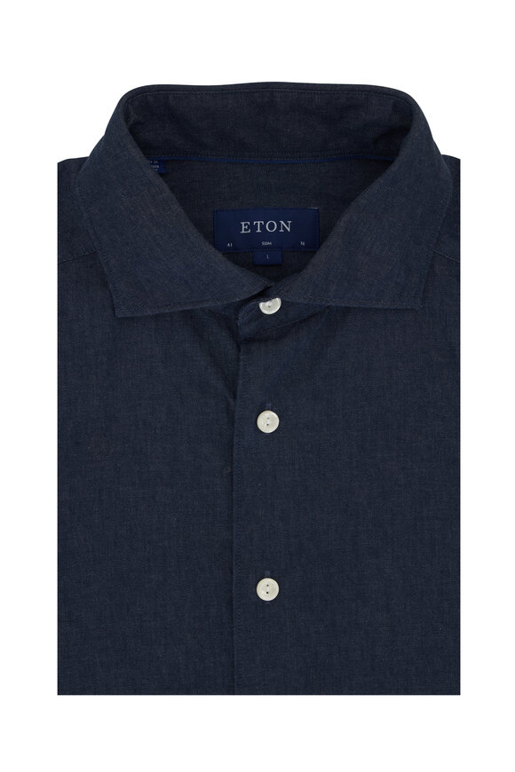 Eton Dark Blue Denim Cotton Dress Shirt