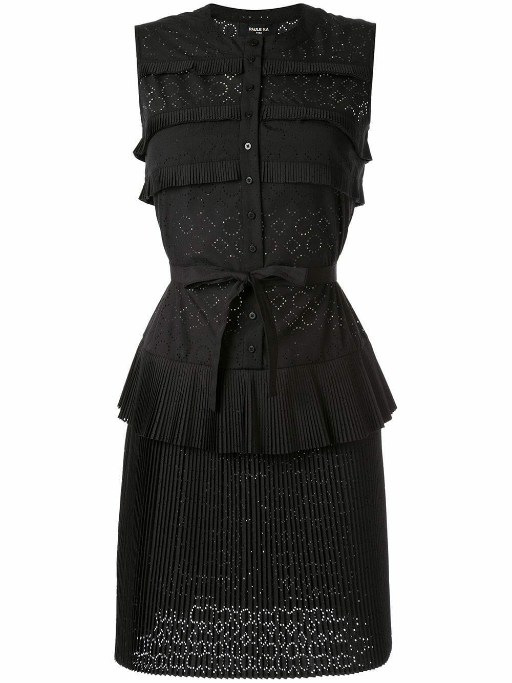 【美品】PAULE KA パーティーブラックドレス　36 Paule Ka - Black Eyelet Tiered Pleat Dress | Mitchell Stores