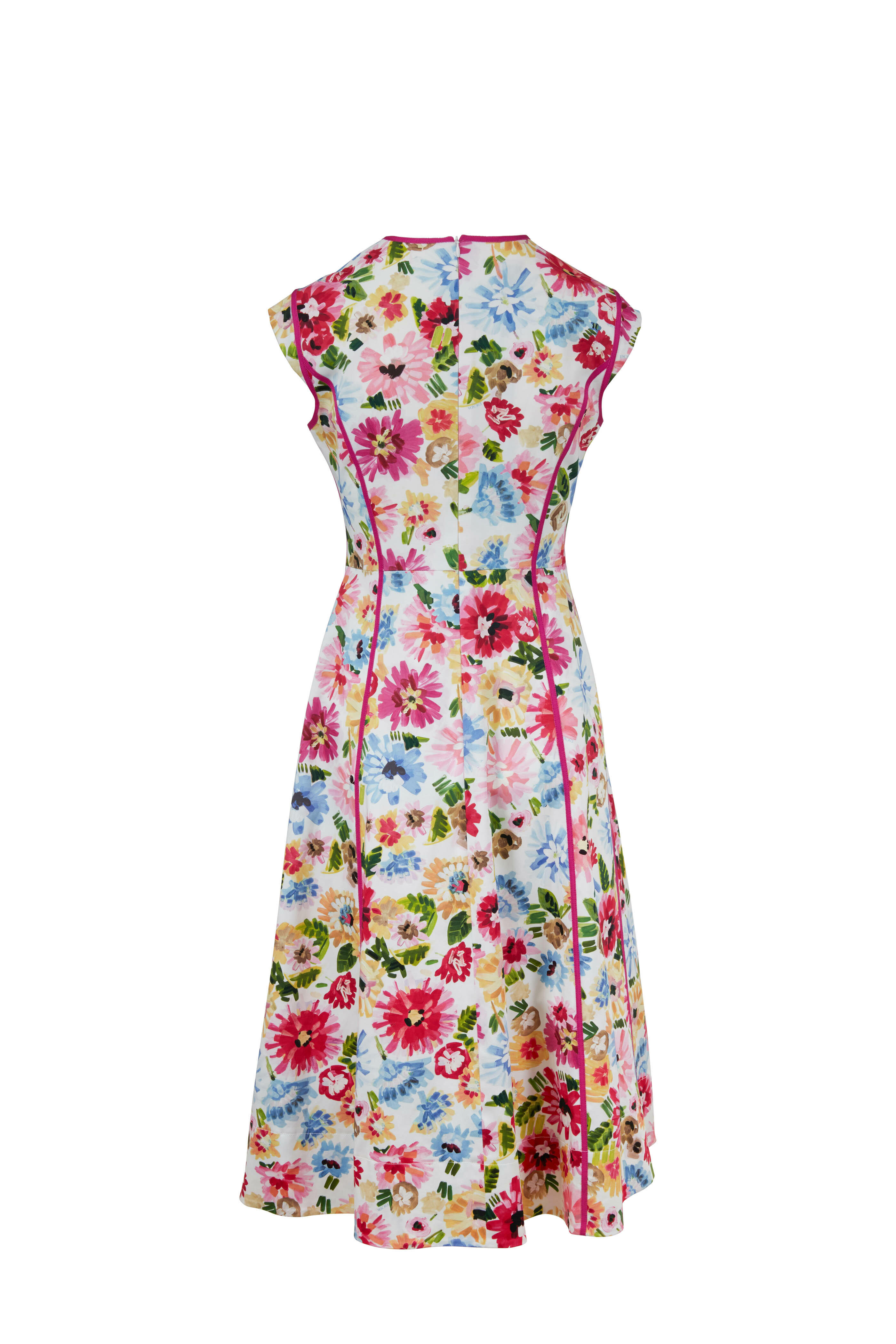 Escada - Dressa Red Stretch Cotton Floral Printed Dress