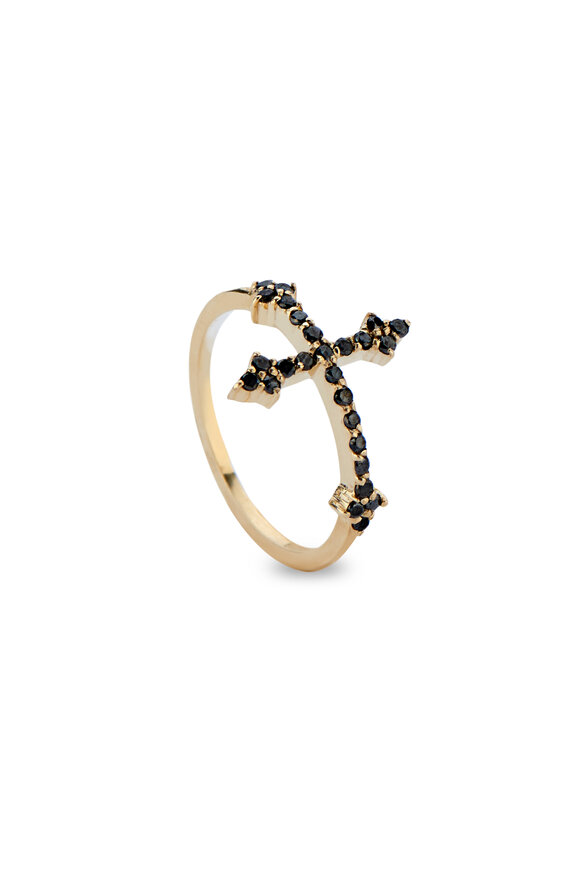 Dru 14k Yellow Gold Black Diamond Cross Ring