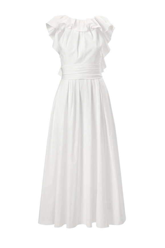 Carolina Herrera White Ruffled Neckline Midi Dress - view 6