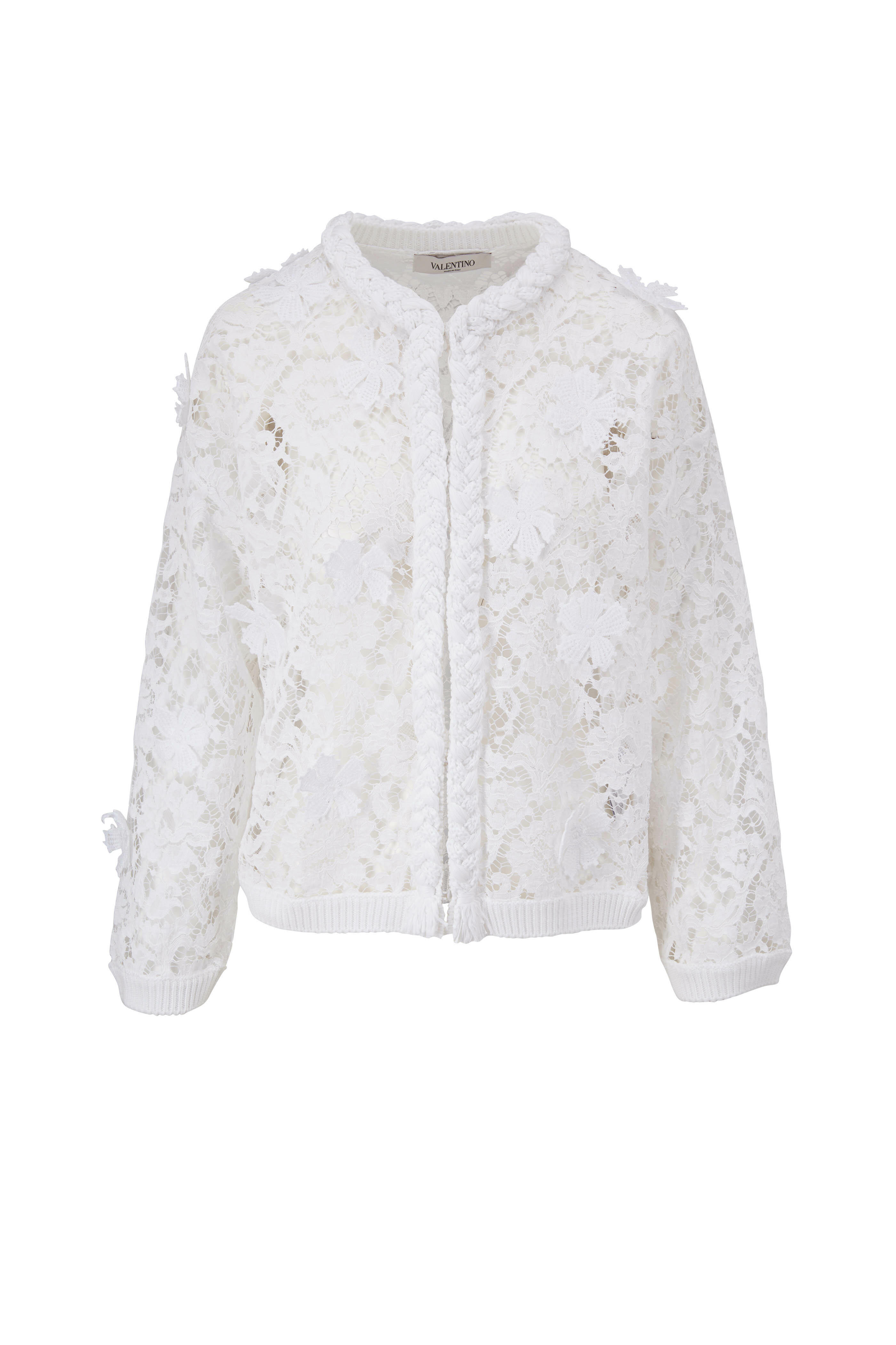 Hofte Skibform om Valentino - White Floral Lace Bomber Jacket | Mitchell Stores