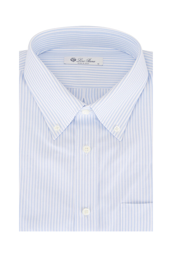 Loro Piana Elia Light Blue Stripes Cotton Sport Shirt