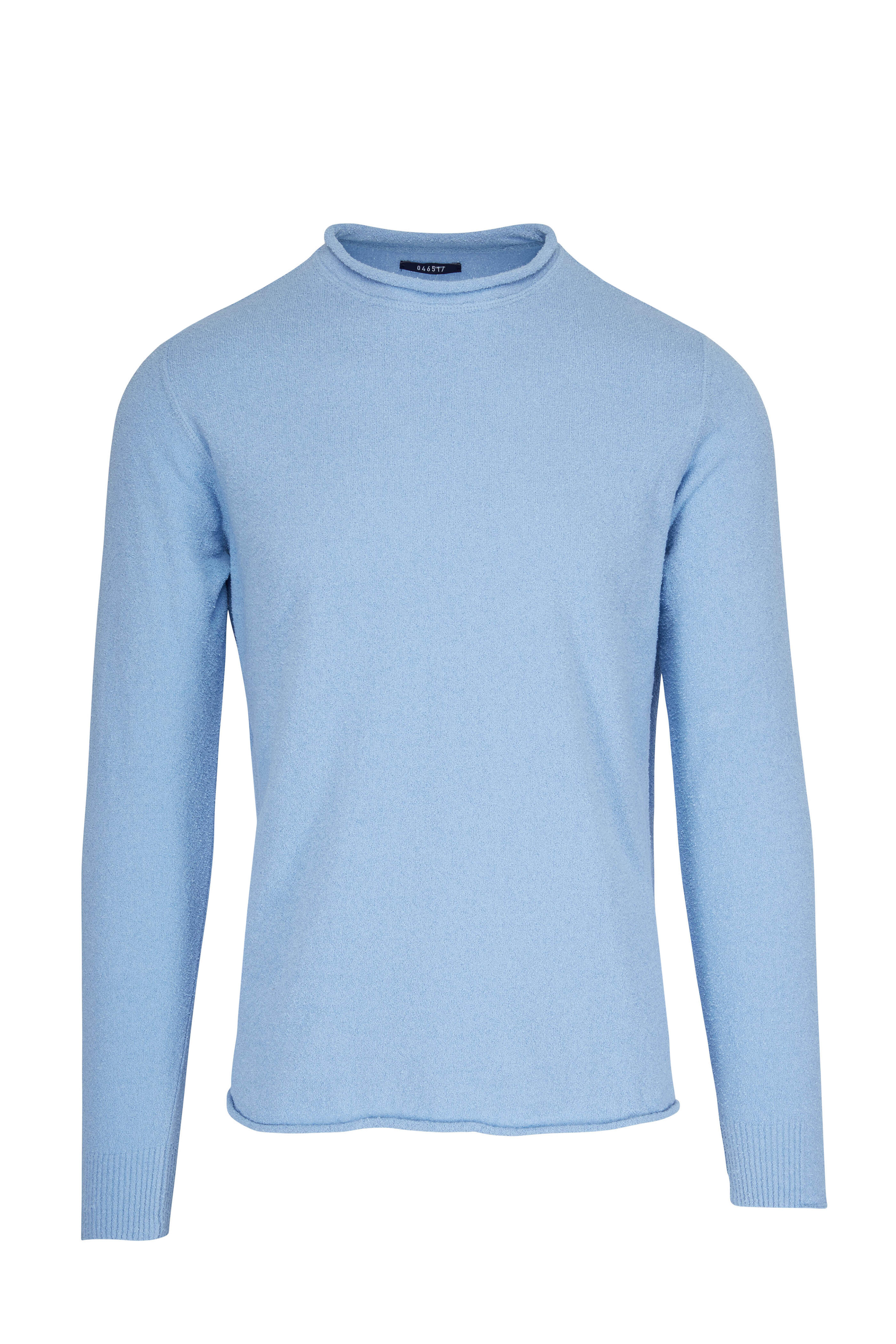 04651/ - Sky Blue Bouclé Rolled Crewneck Pullover