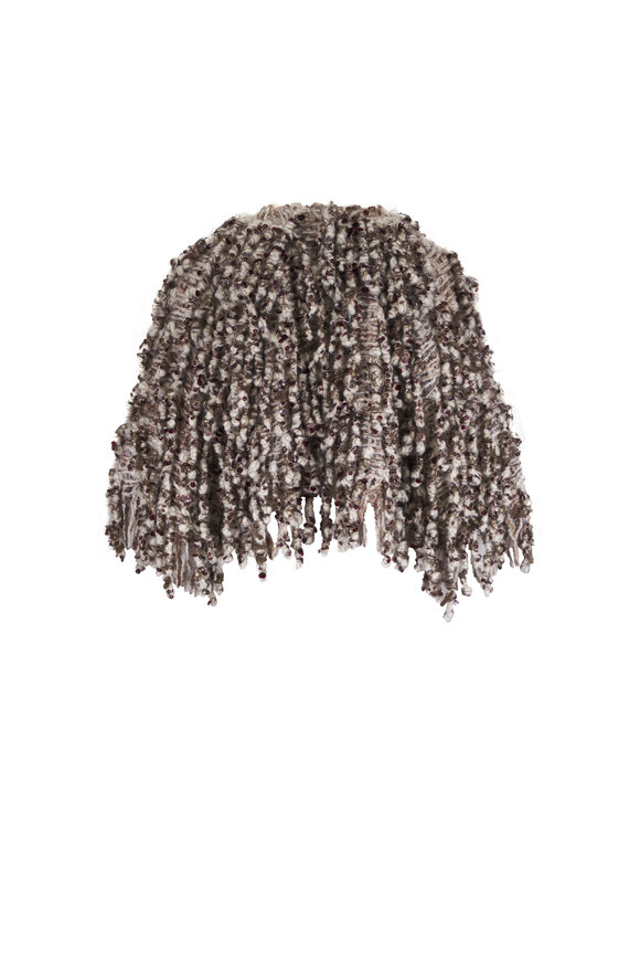 Brunello Cucinelli Brown & Off White Fringe Cardigan - view 5
