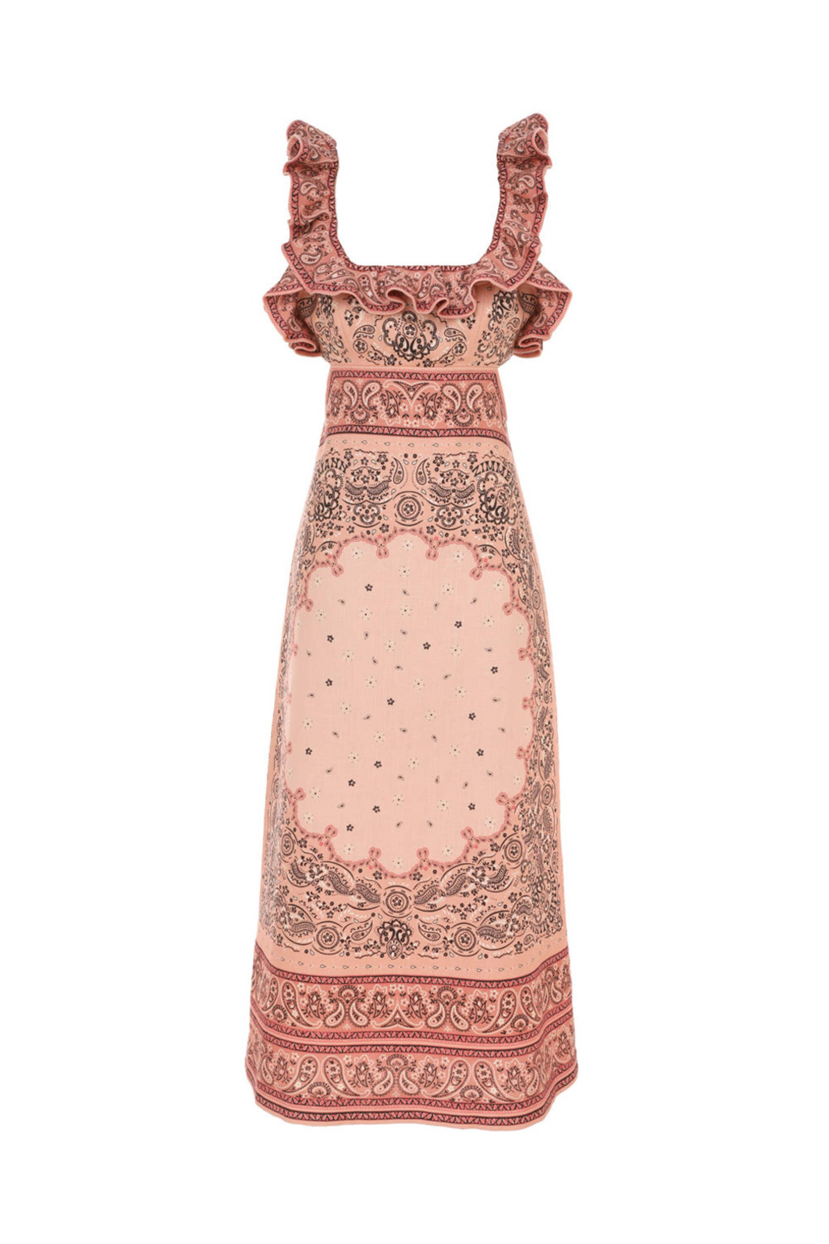 Zimmermann - Pink Bandana Matchmaker Ruffle Neck Midi Dress