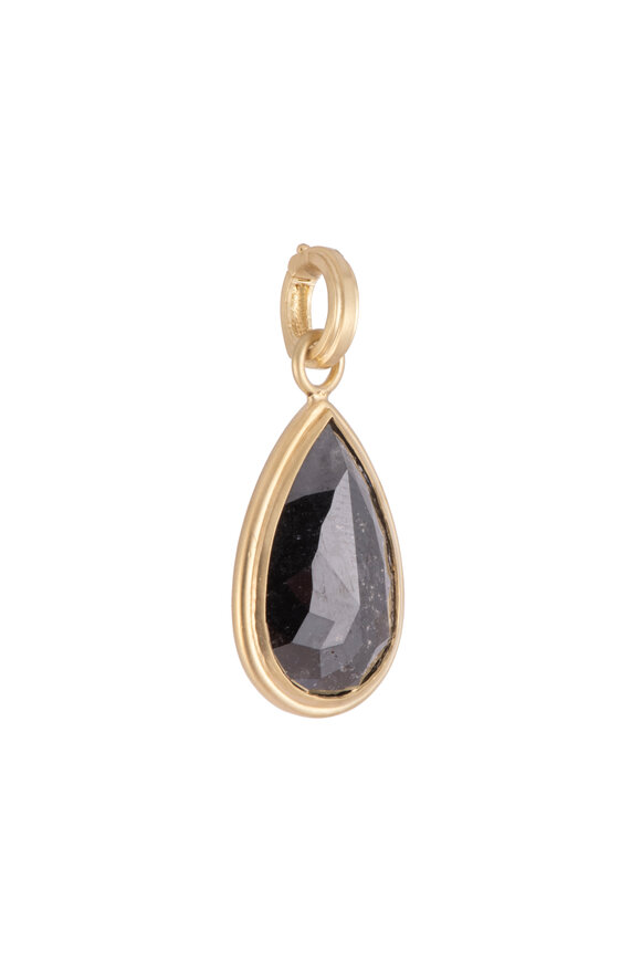 Sylva & Cie 18k Yellow Gold Pear Shape Black Diamond Pendant - view 2