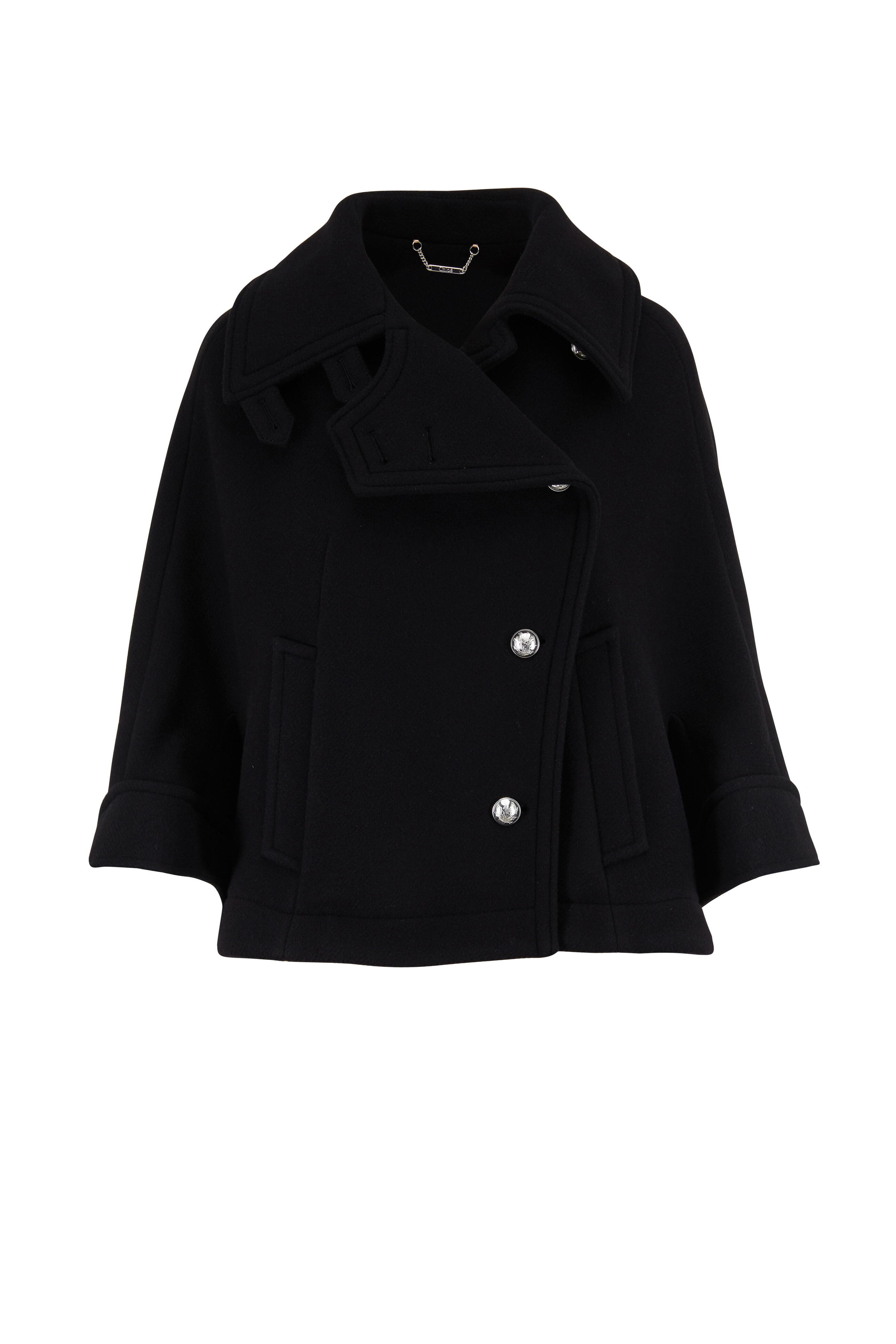 Chloé - Black Stretch Wool Button Front Cape