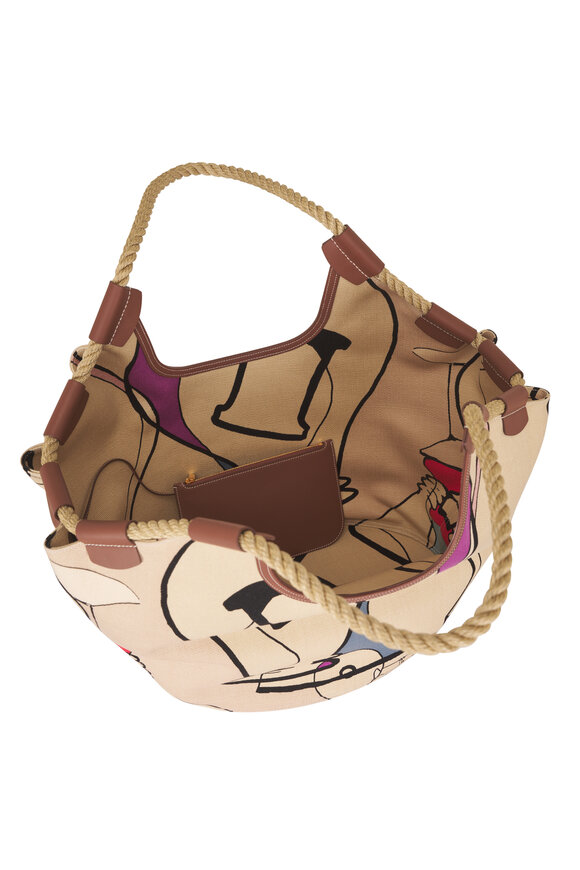 Loro Piana Gioia Rope & Leather Abstract Print Shopper Tote - view 5