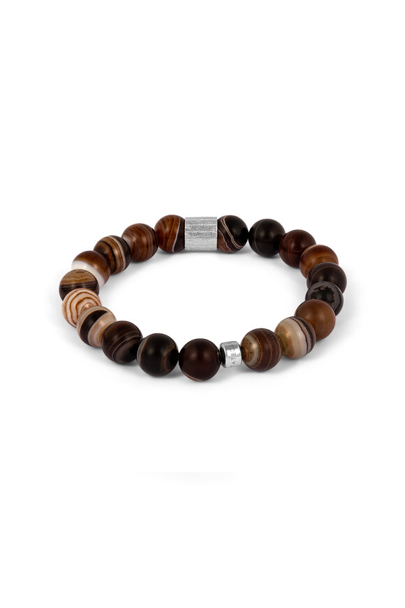 Tateossian - Brown Striped Agate Beaded Stretch Bracelet