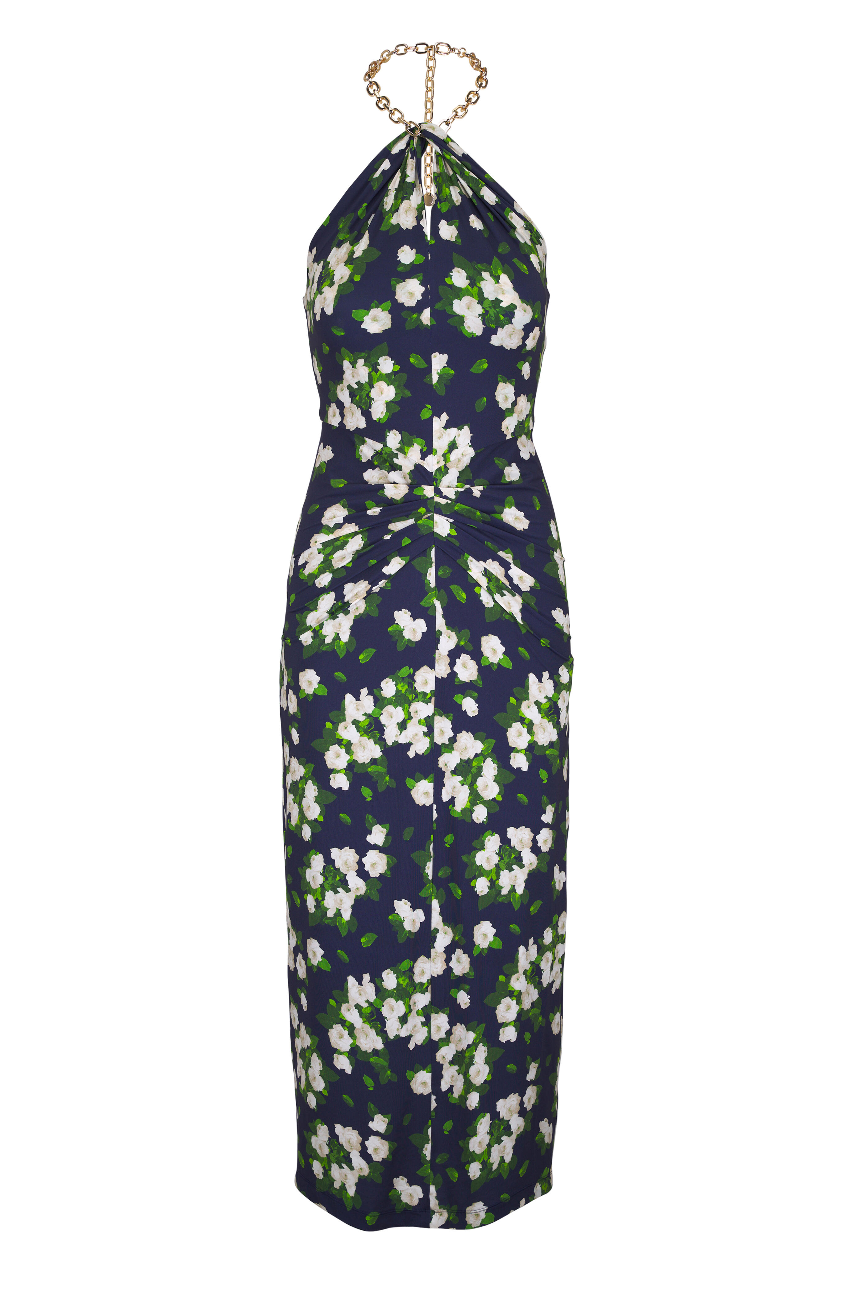 Carolina Herrera - Midnight Multi Halter Neck Draped Midi Dress