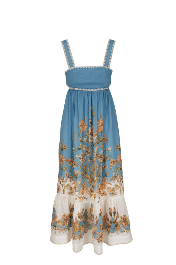 Zimmermann - Chintz Blue Floral Tiered Midi Dress