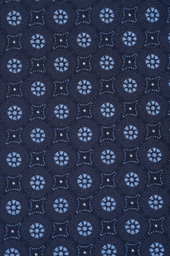 Eton - Navy Geometric Print Silk Necktie