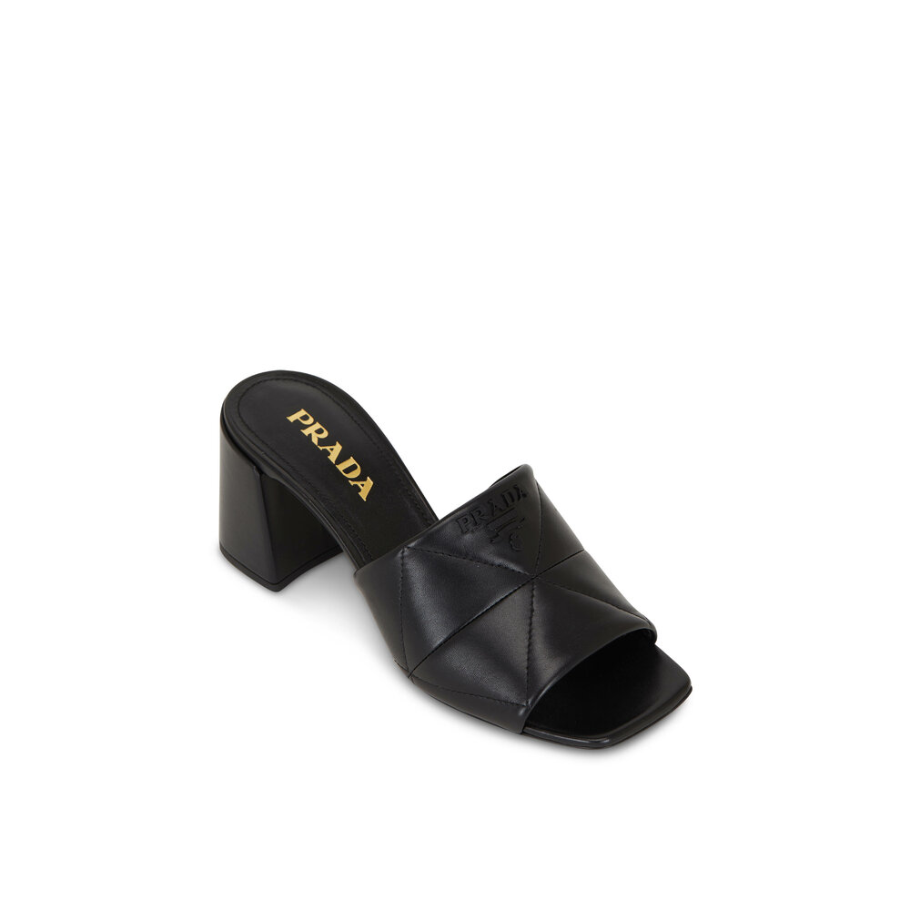 【PRADA】国内未掲載商品 パッド入り ナッパレザー スライド Prada - Black Quilted Nappa Leather Pool Slide | Mitchell Stores