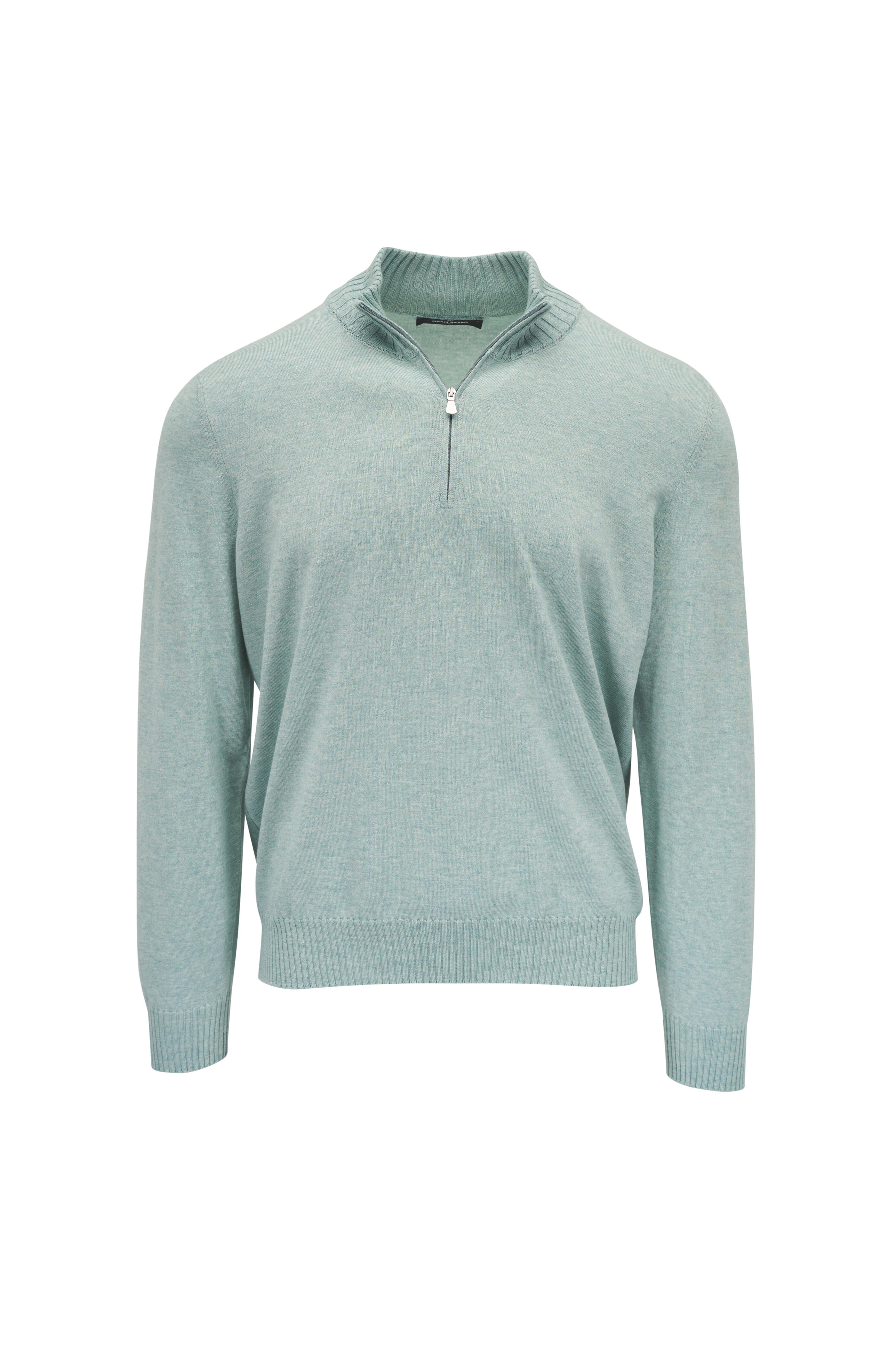 Gran Sasso - Green Cotton & Cashmere Quarter Zip Pullover
