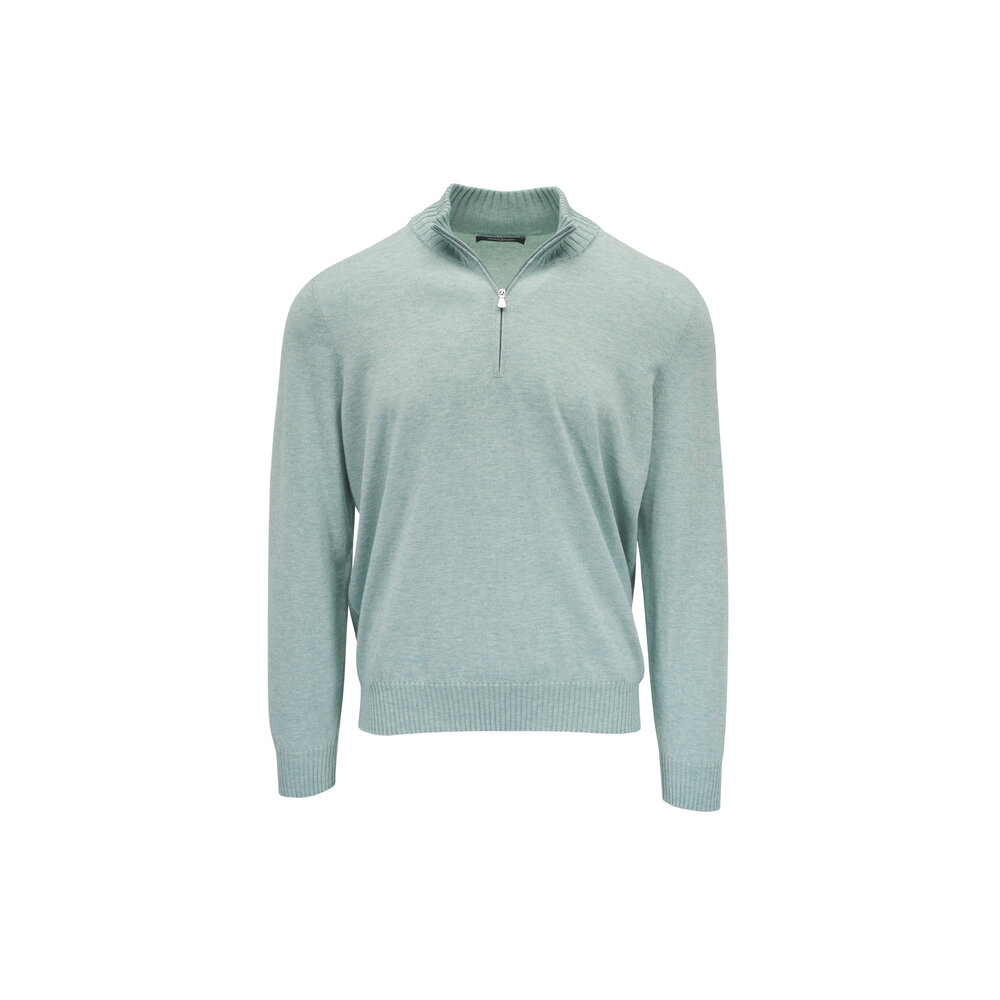 Gran Sasso - Green Cotton & Cashmere Quarter Zip Pullover