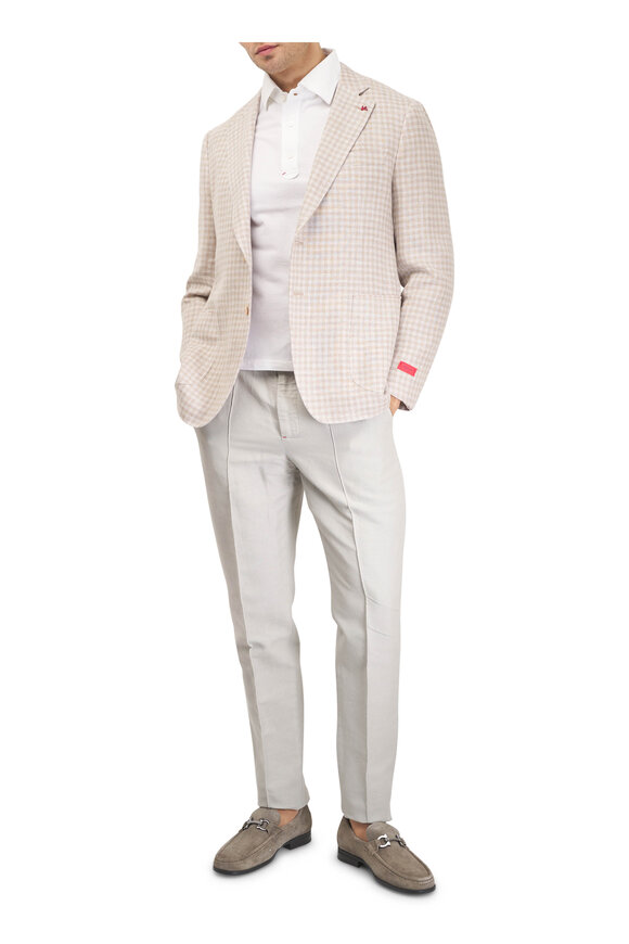 Isaia Tan Check Linen, Wool & Silk Sportcoat - view 2