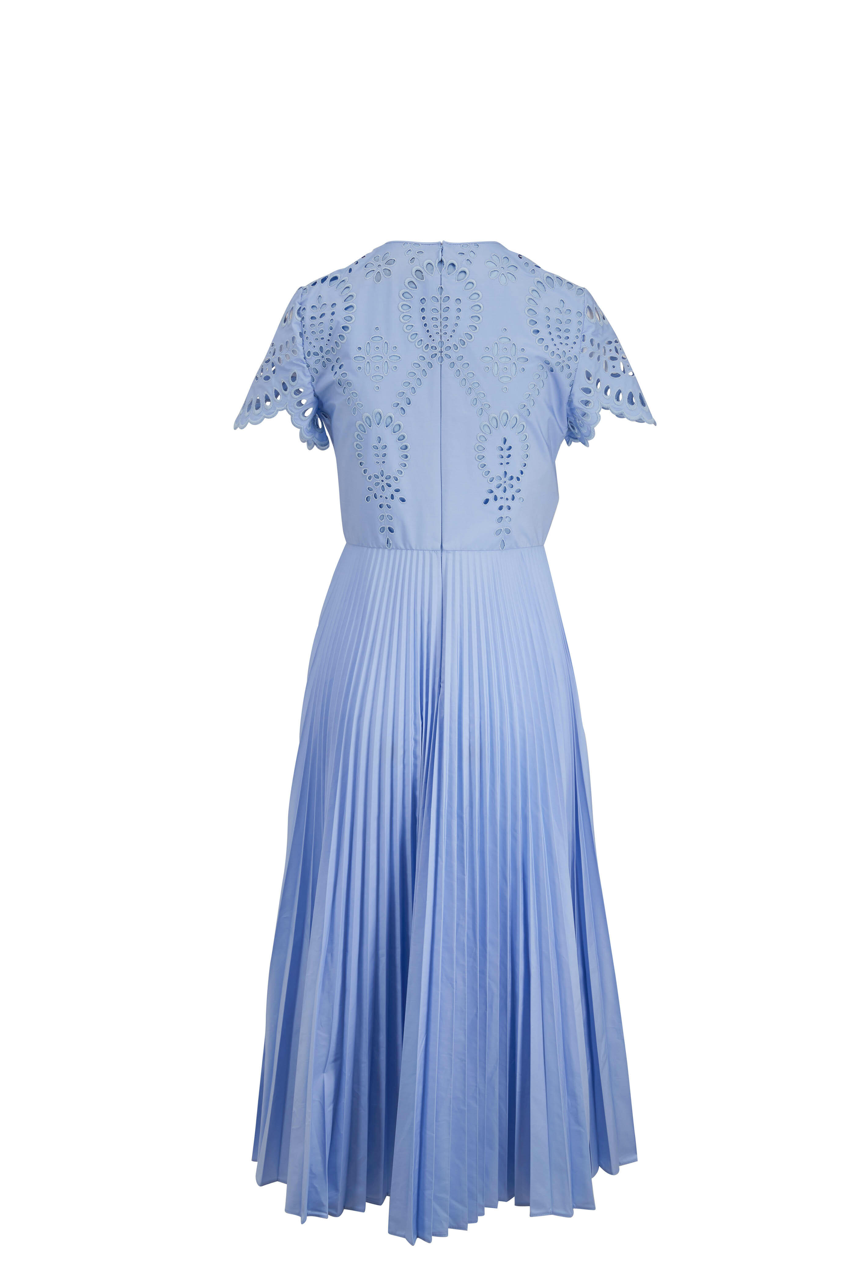 Valentino - Iris Poplin Plissé Short Sleeve Eyelet Dress