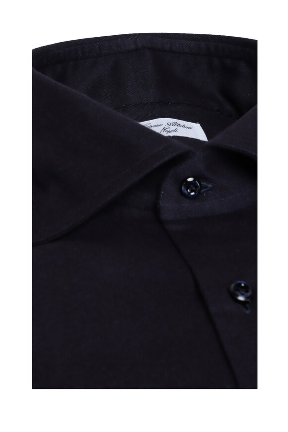 Cesare Attolini Navy Blue Herringbone Sport Shirt - view 2