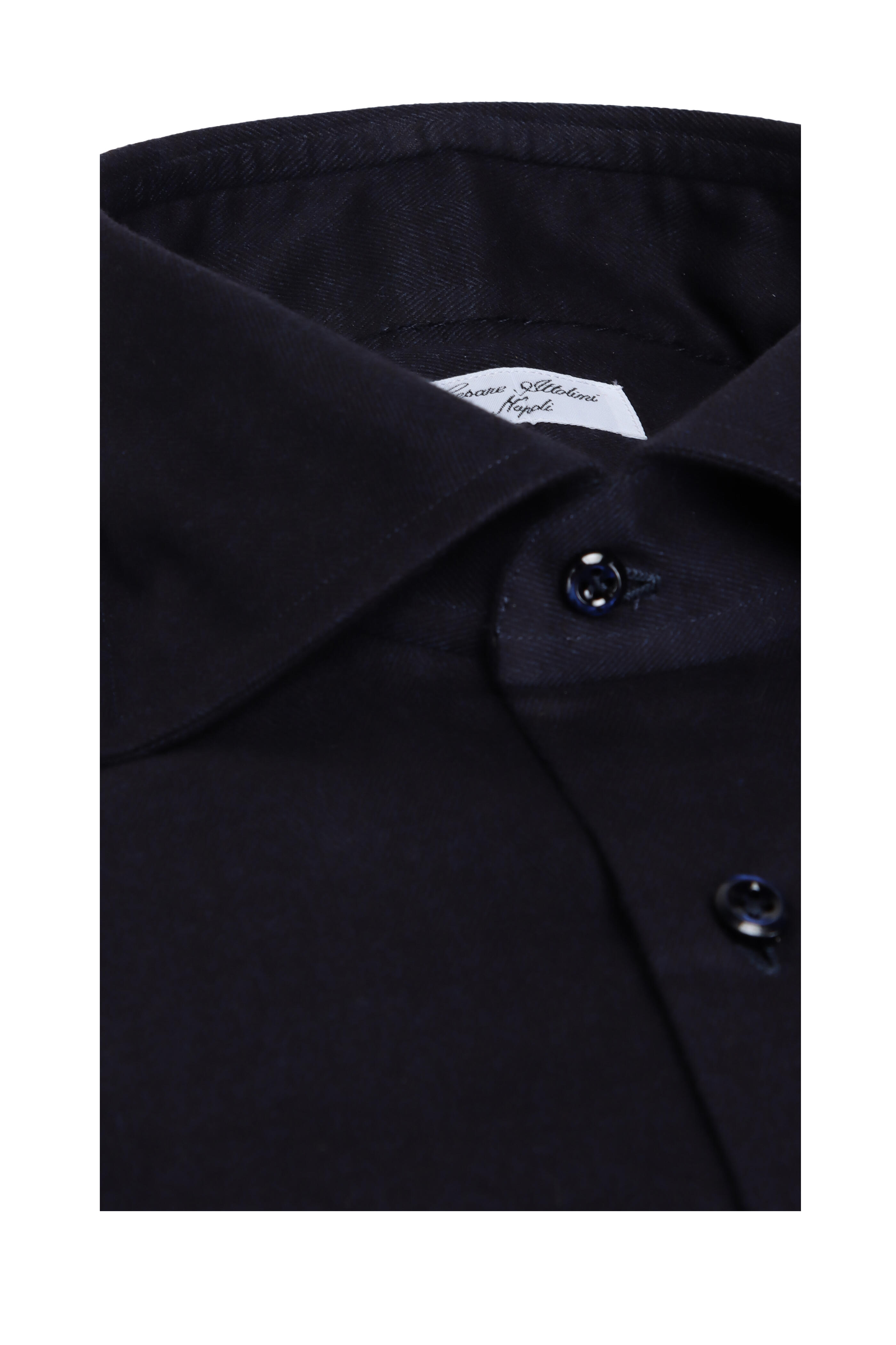 Cesare Attolini - Navy Blue Herringbone Sport Shirt