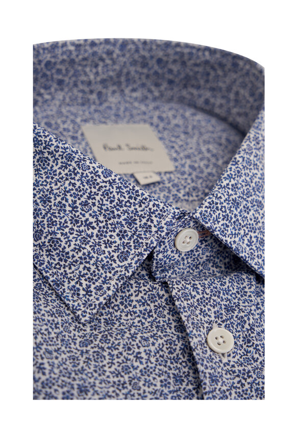 Paul Smith - Blue Floral Print Cotton Dress Shirt 