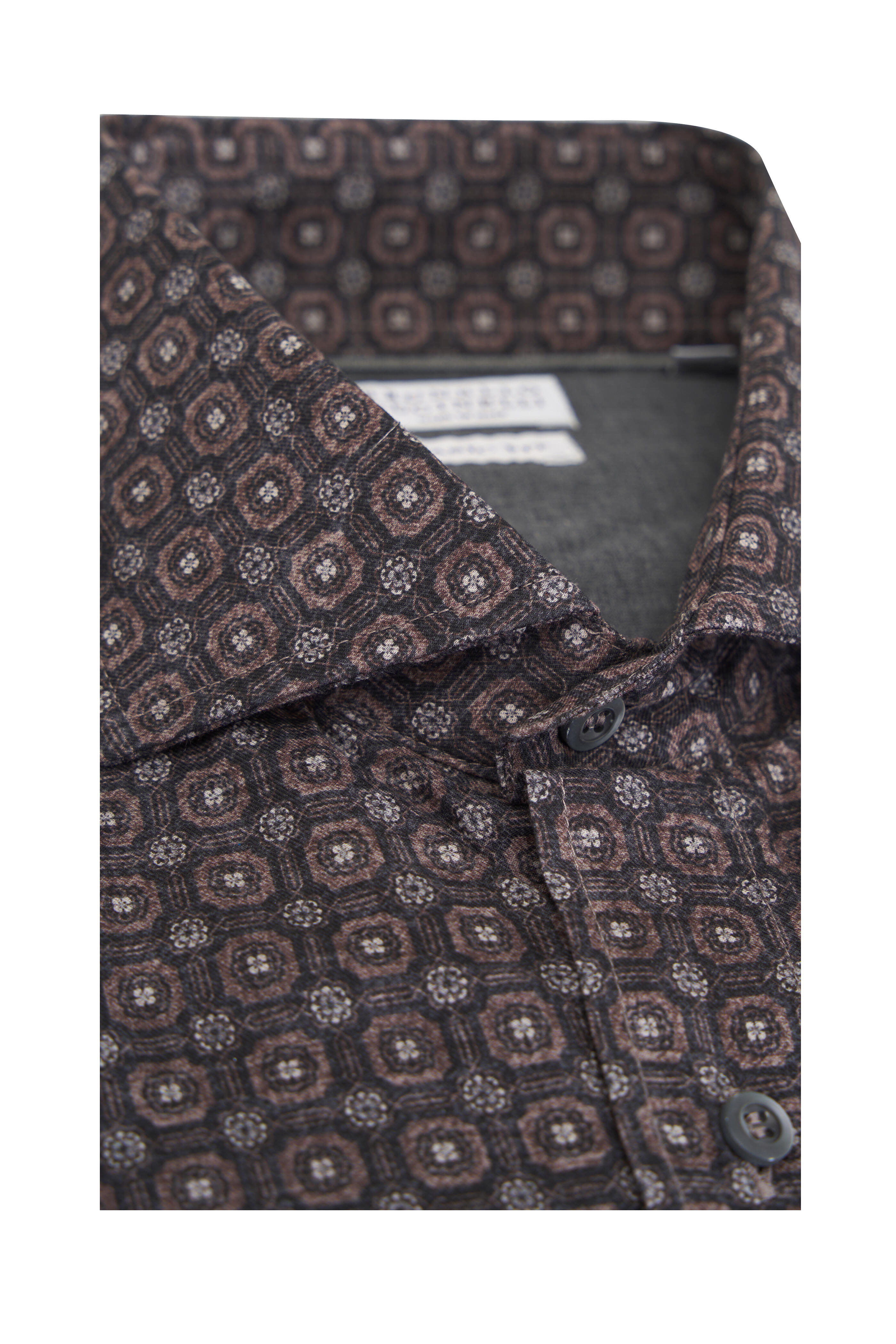 Brunello Cucinelli - Charcoal Gray & Brown Geometric Print Sport Shirt