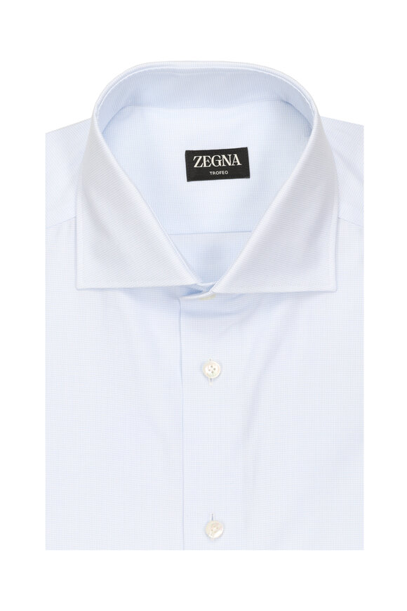 Zegna Light Blue Cotton Check Dress Shirt - view 1